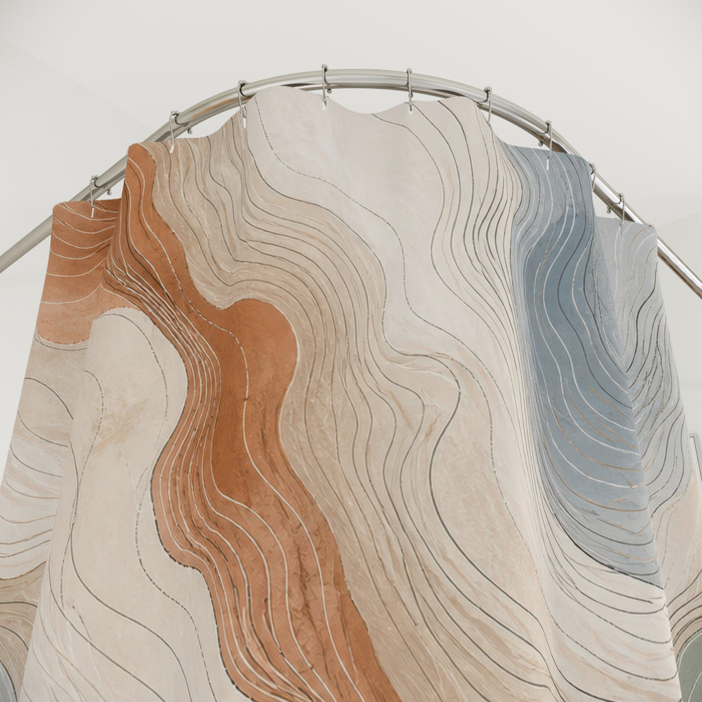 Sage Terracotta Contour Lines Shower Curtain