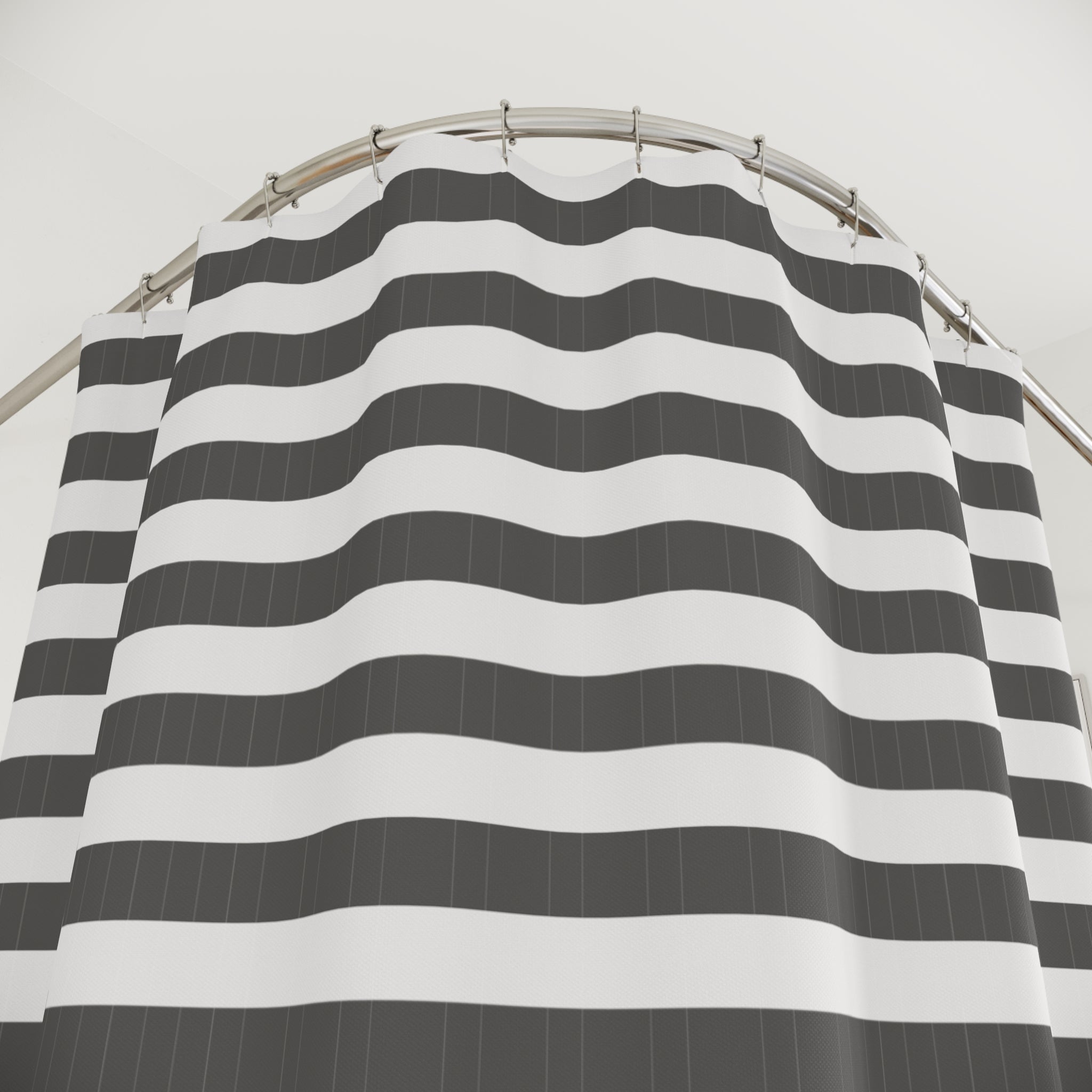 Grey and White Horizontal Stripe Shower Curtain