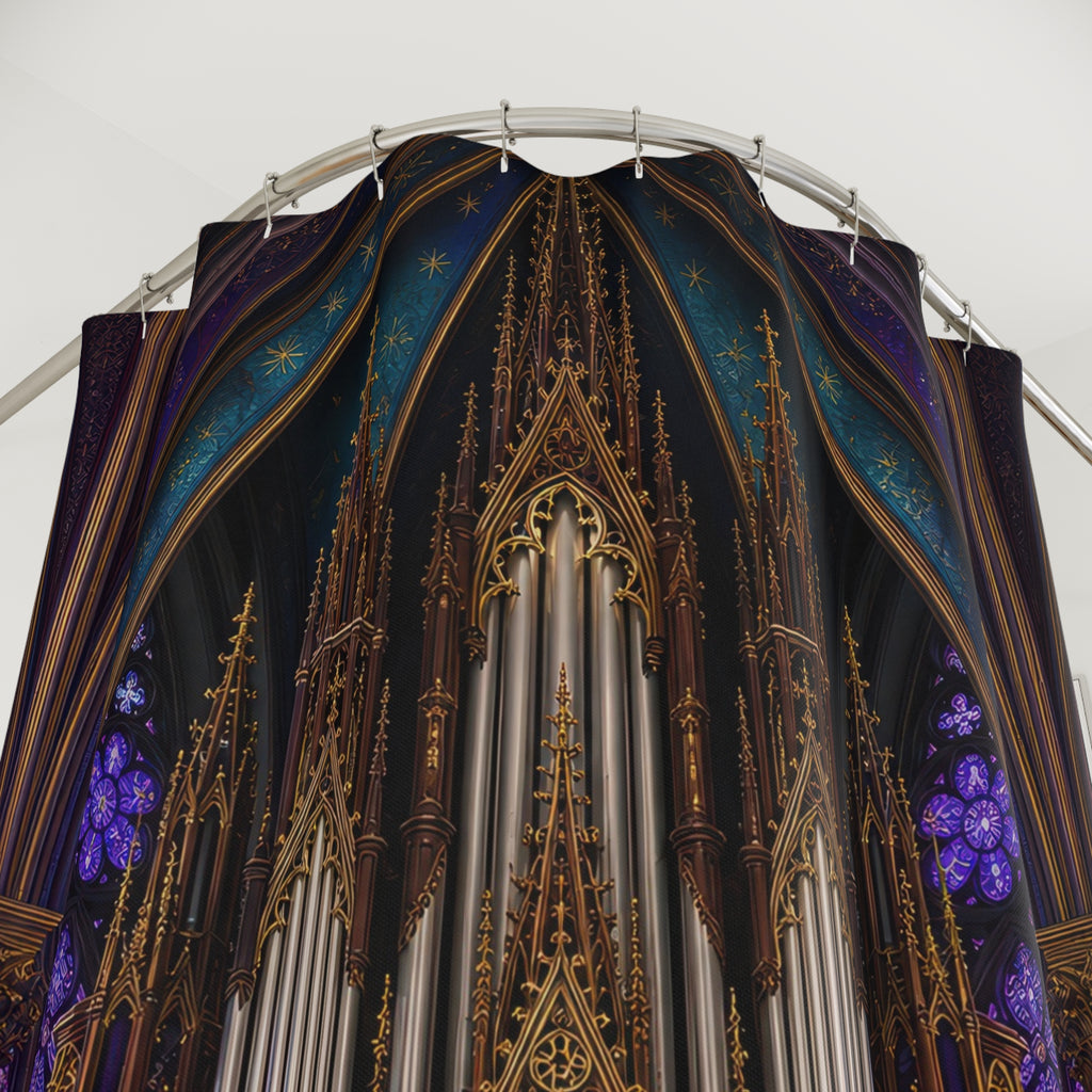 Gothic Cathedral Pipe Organ Shower Curtain