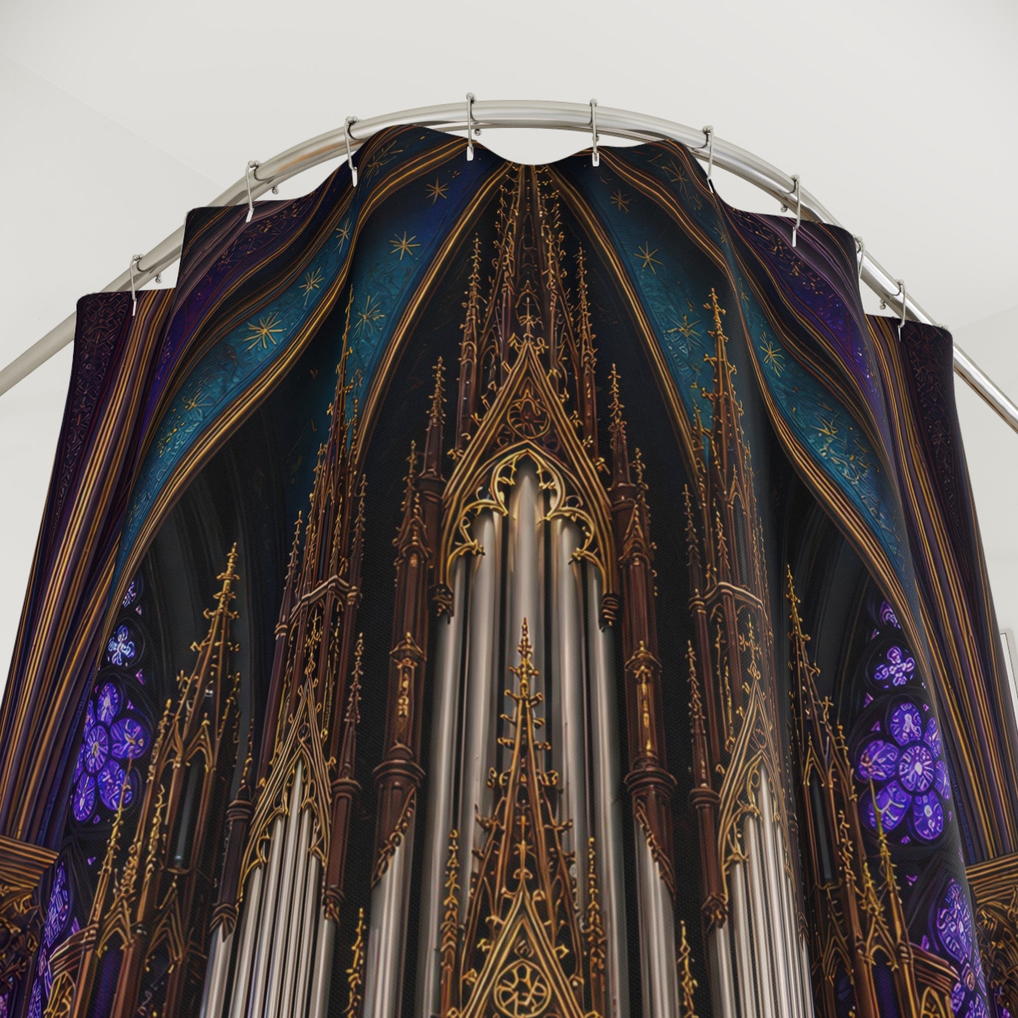 Gothic Cathedral Pipe Organ Shower Curtain