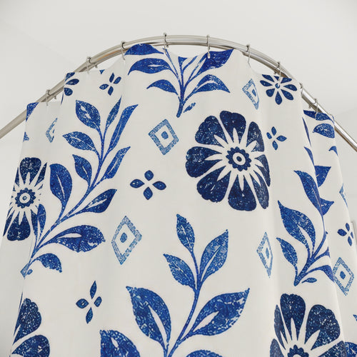 Blue Folk Floral Shower Curtain