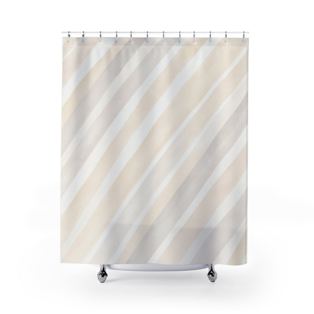 Diagonal Cream Beige Watercolor Stripe Shower Curtain