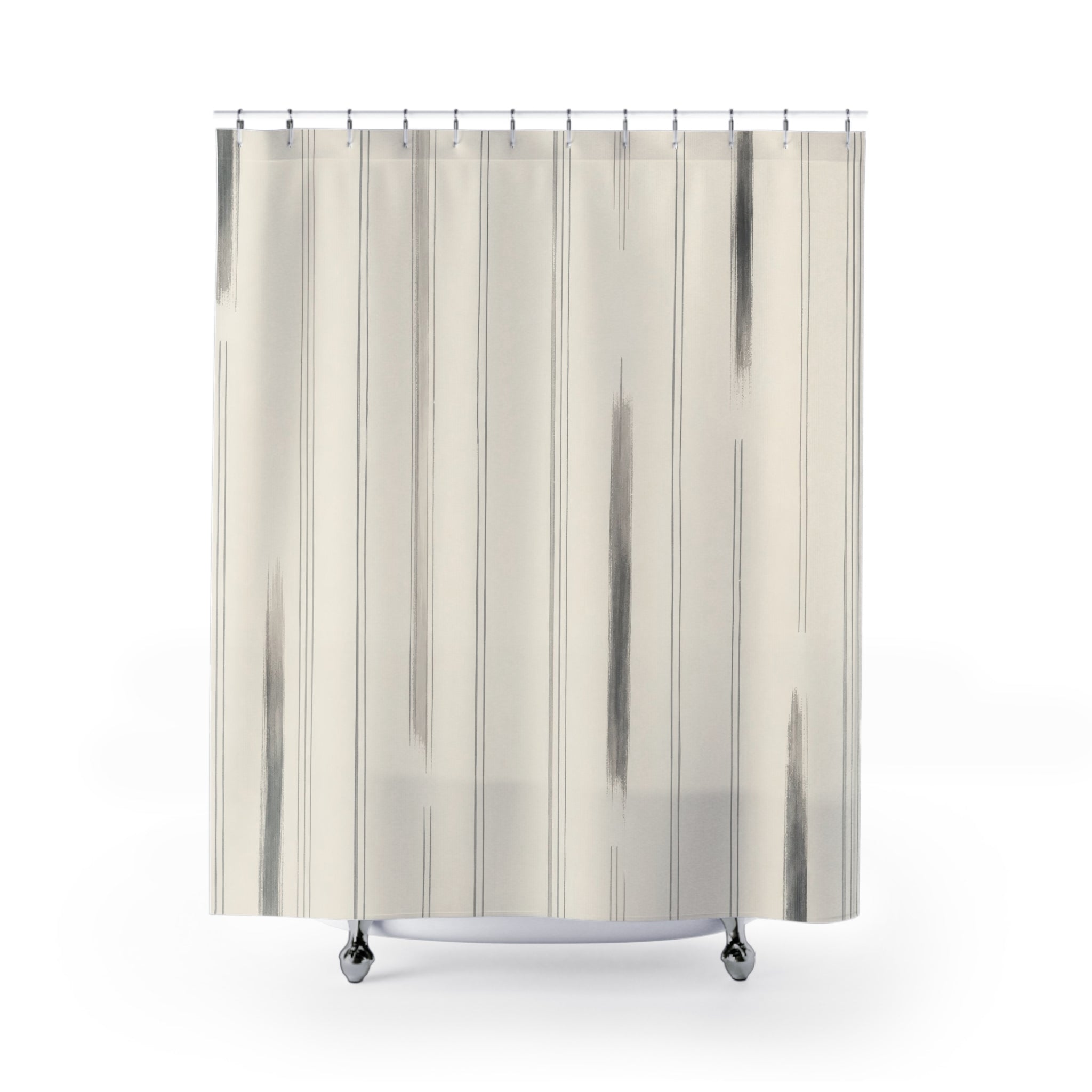 Minimal Grey Stripe Shower Curtain, Ivory Grey Classic Bathroom Decor, Modern Stripe Bath Curtain, Guest Bath Decor, Small Bathroom Decor