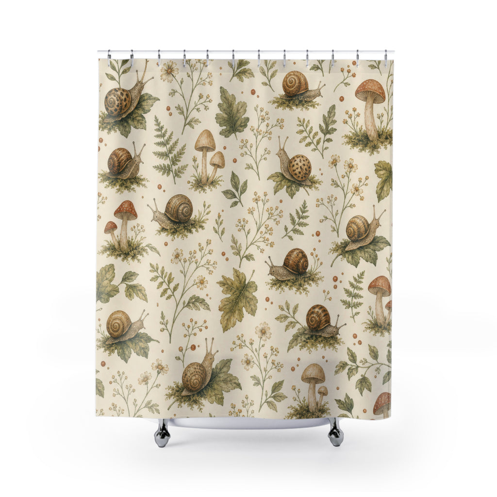 Woodland Mushroom Snail Shower Curtain