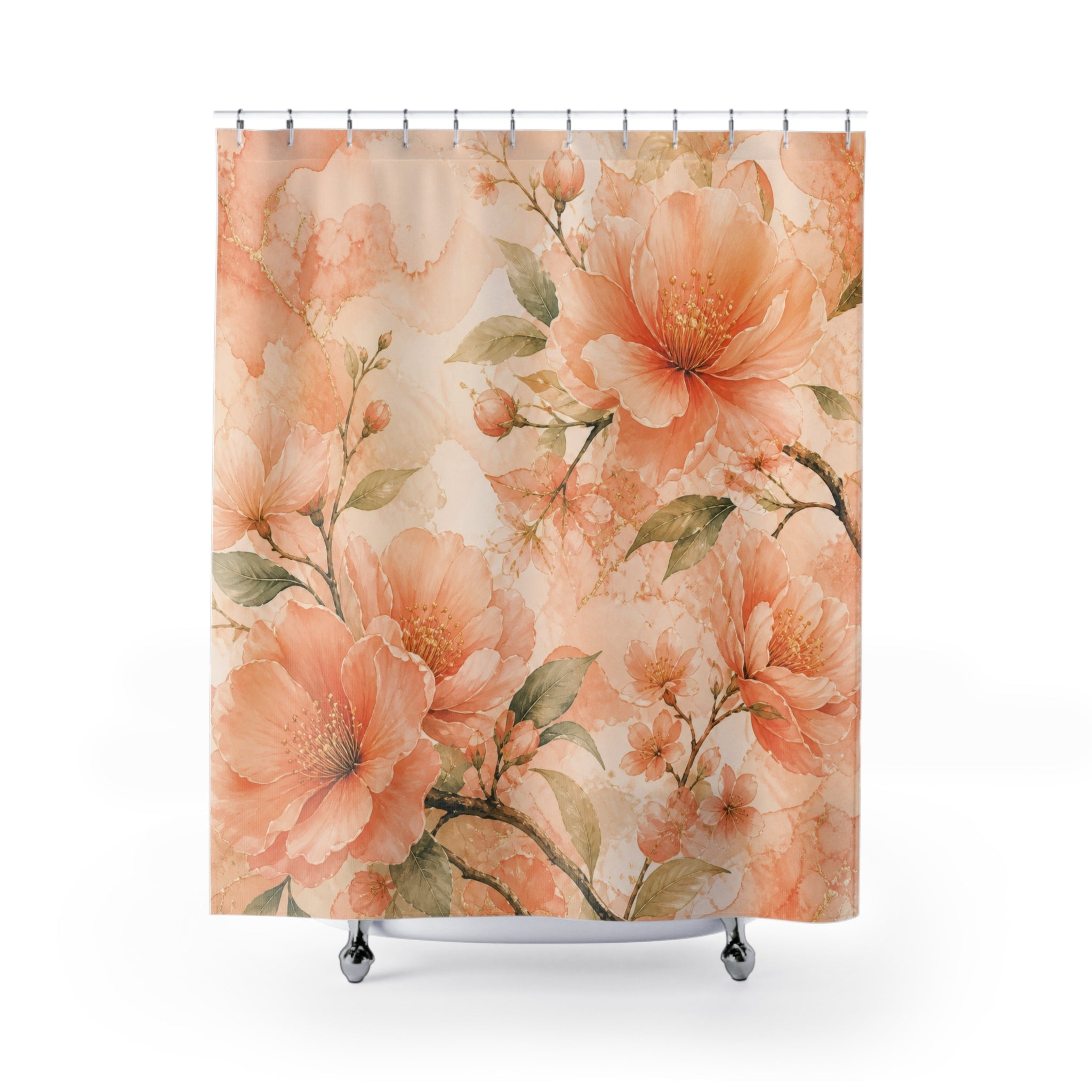 Peach Floral Shower Curtain: Soft Orange Flower