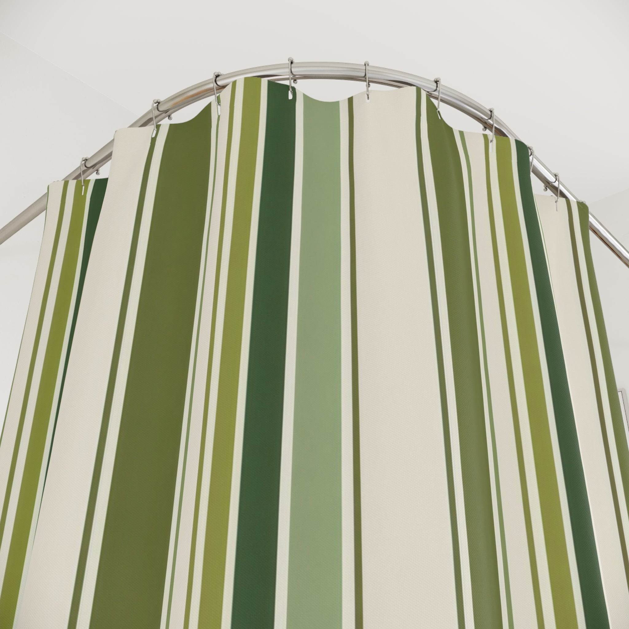 Olive Sage Green White Stripe Shower Curtain