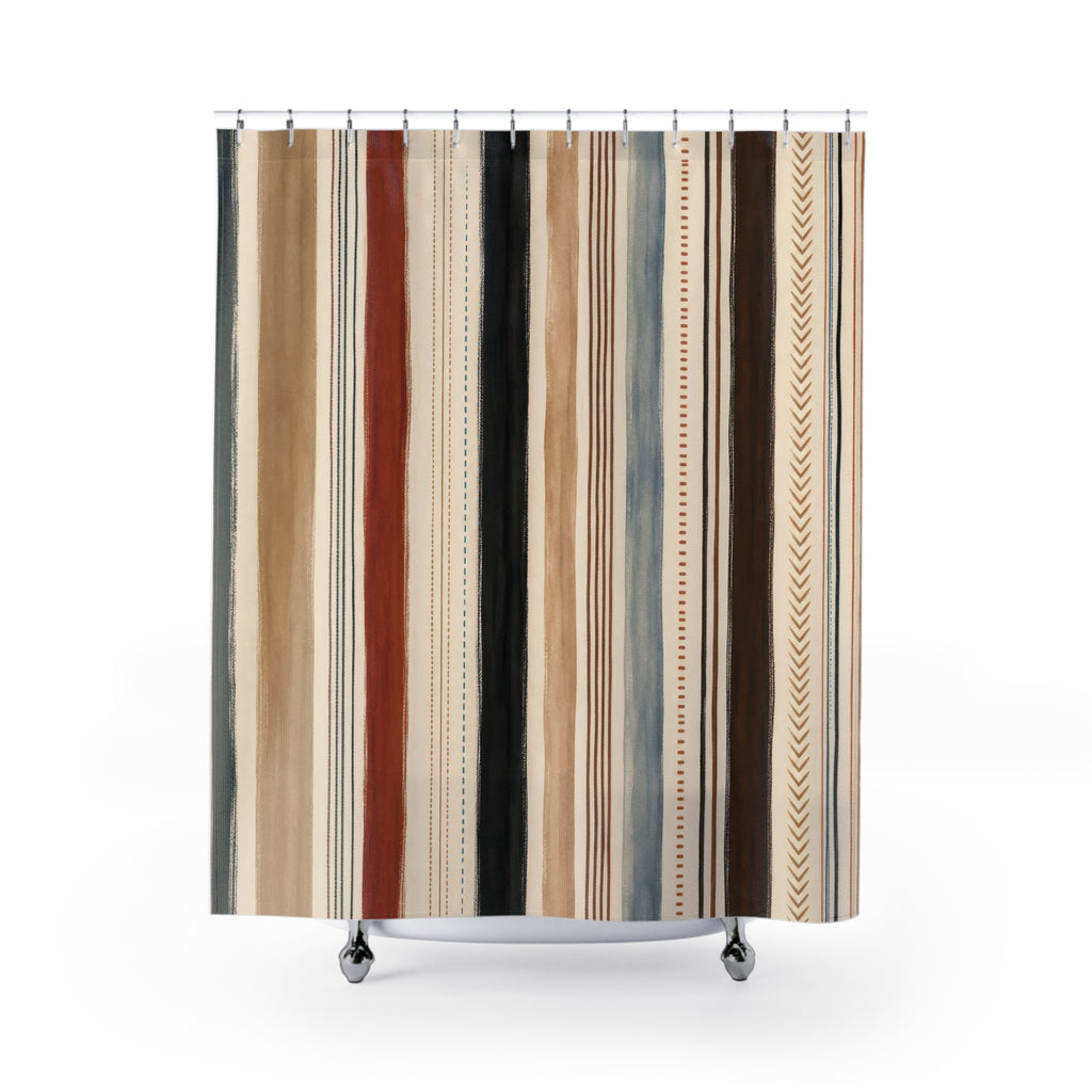 Brown Blue Terracotta Chevron Stripe Shower Curtain