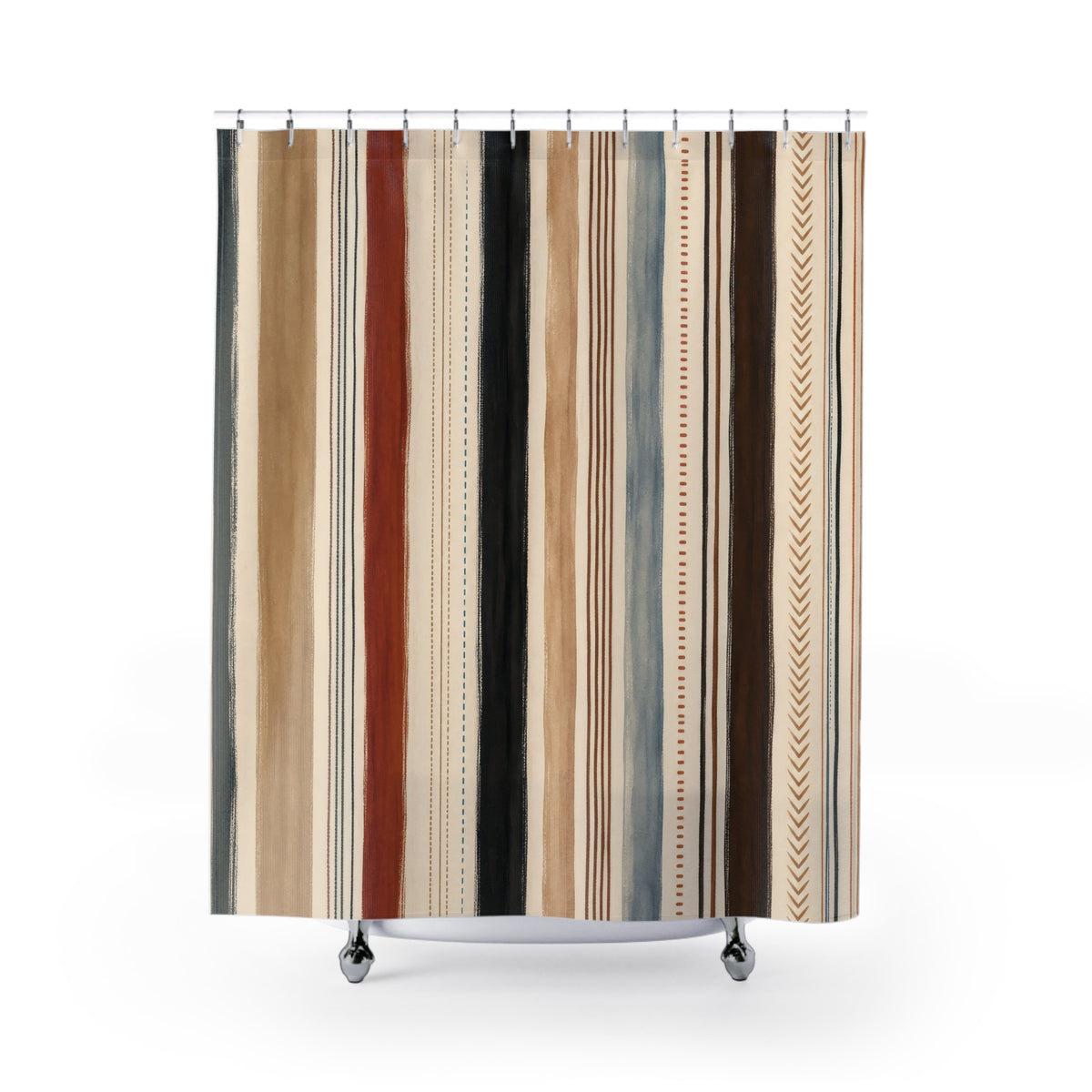 Brown Blue Terracotta Chevron Stripe Shower Curtain