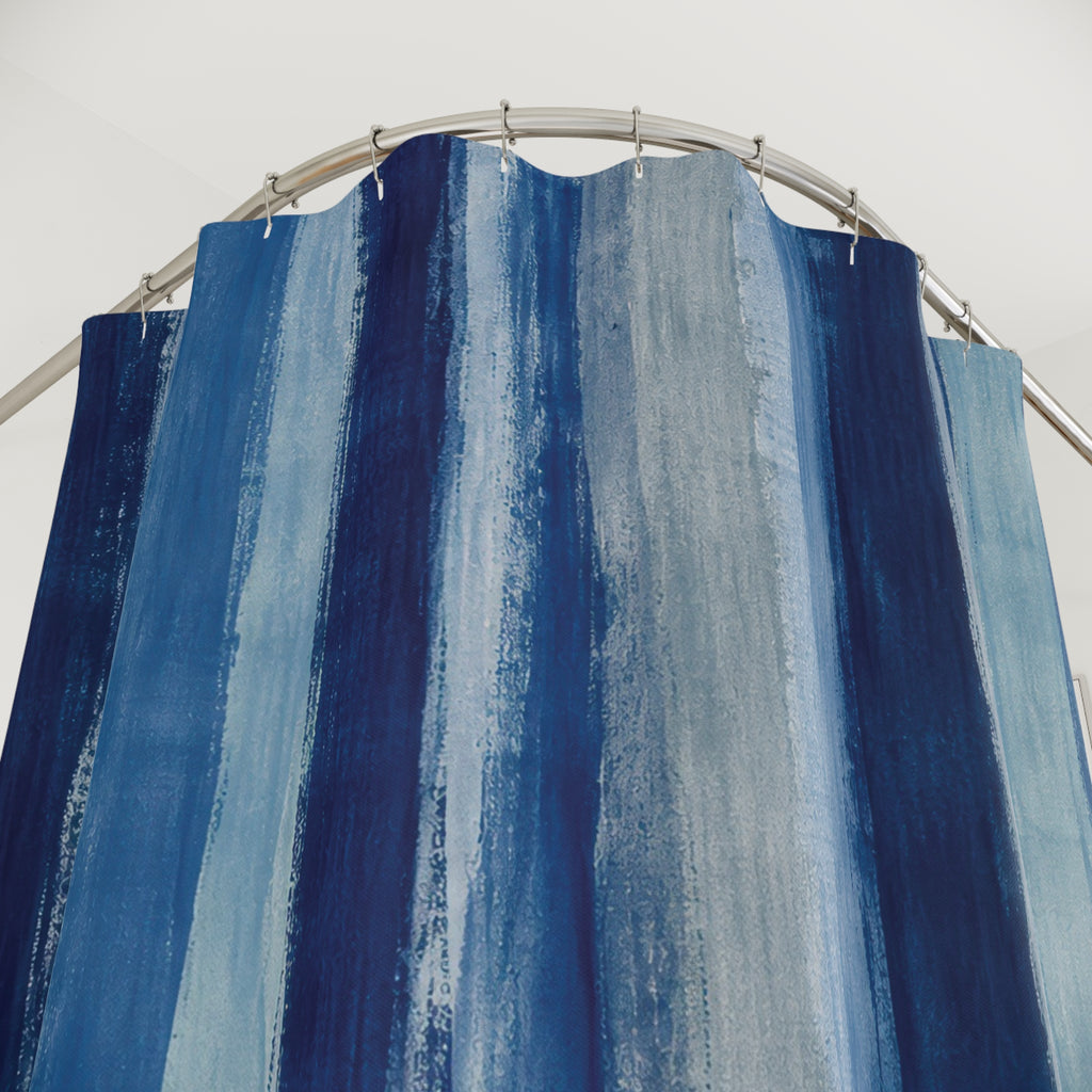 Indigo Watercolor Vertical Stripe Shower Curtain
