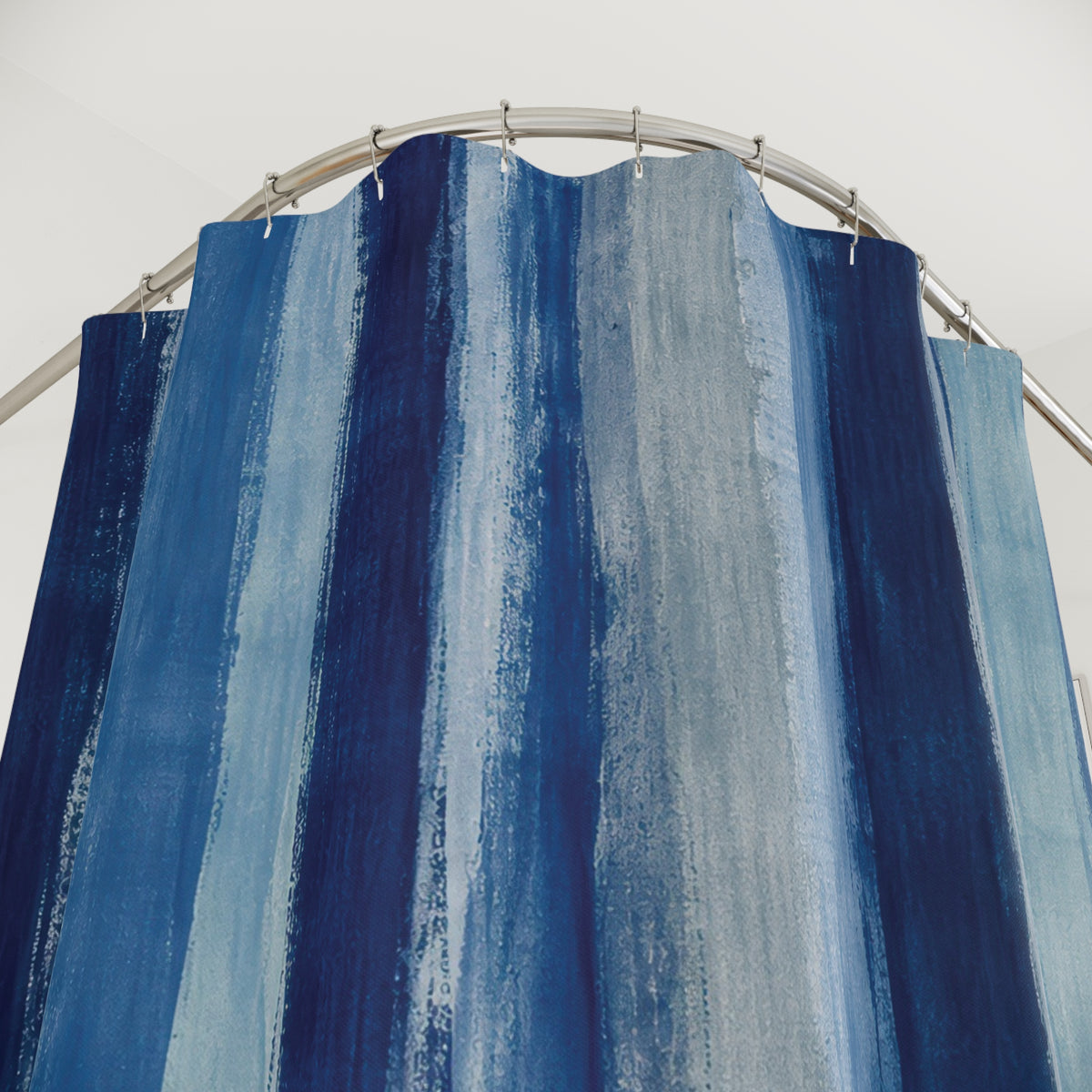 Indigo Watercolor Vertical Stripe Shower Curtain