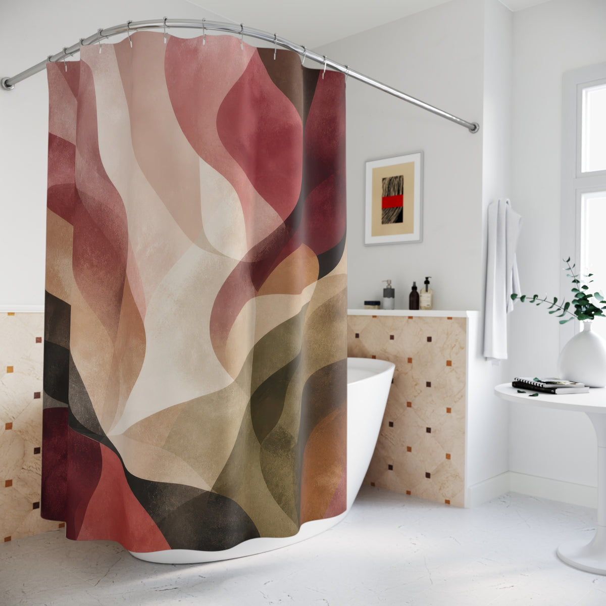 Burgundy Olive Abstract Flow Shower Curtain