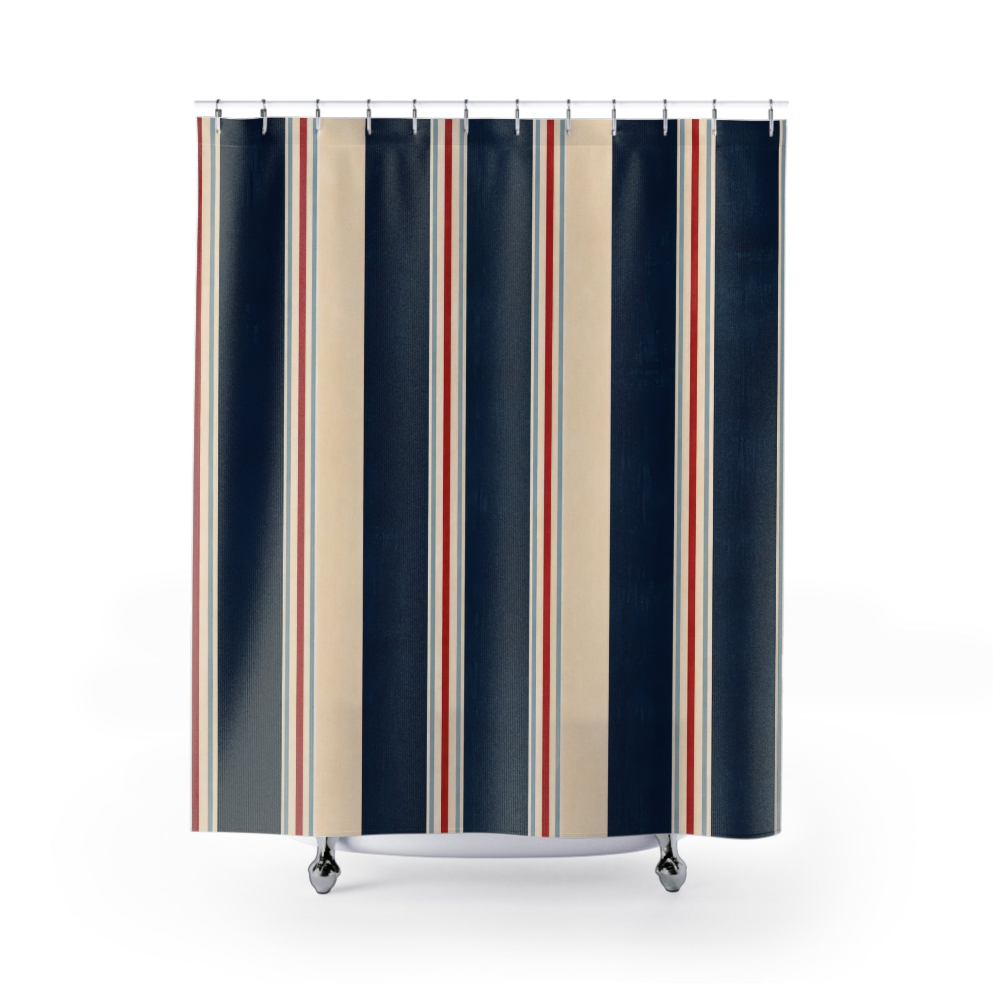 Navy Red White Vertical Pinstripe Shower Curtain