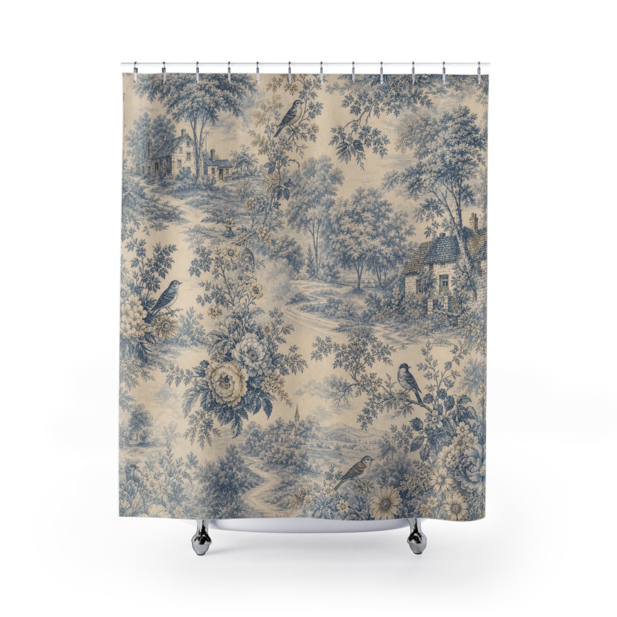 Blue French Toile Shower Curtain