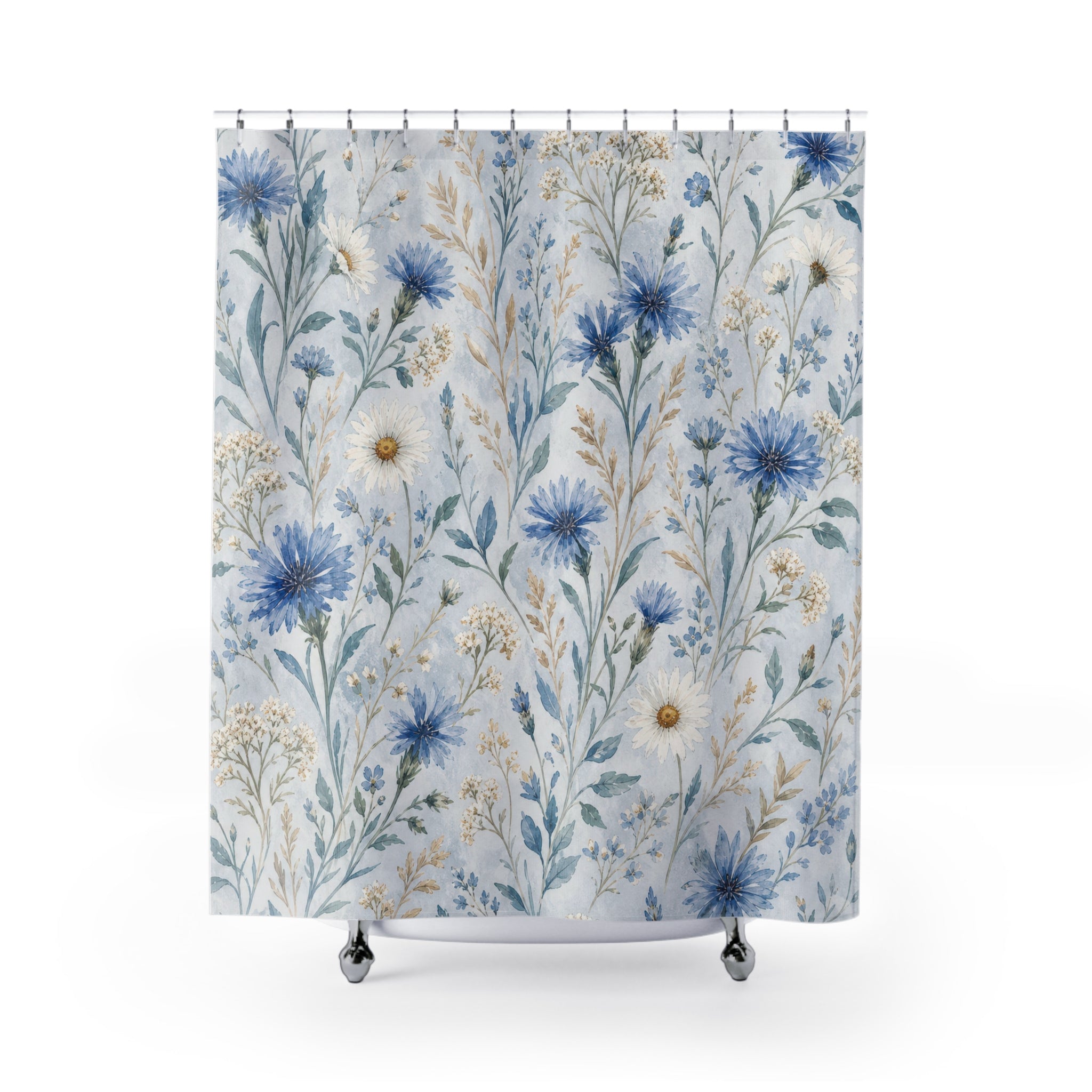 Cornflower Daisy Watercolor Shower Curtain