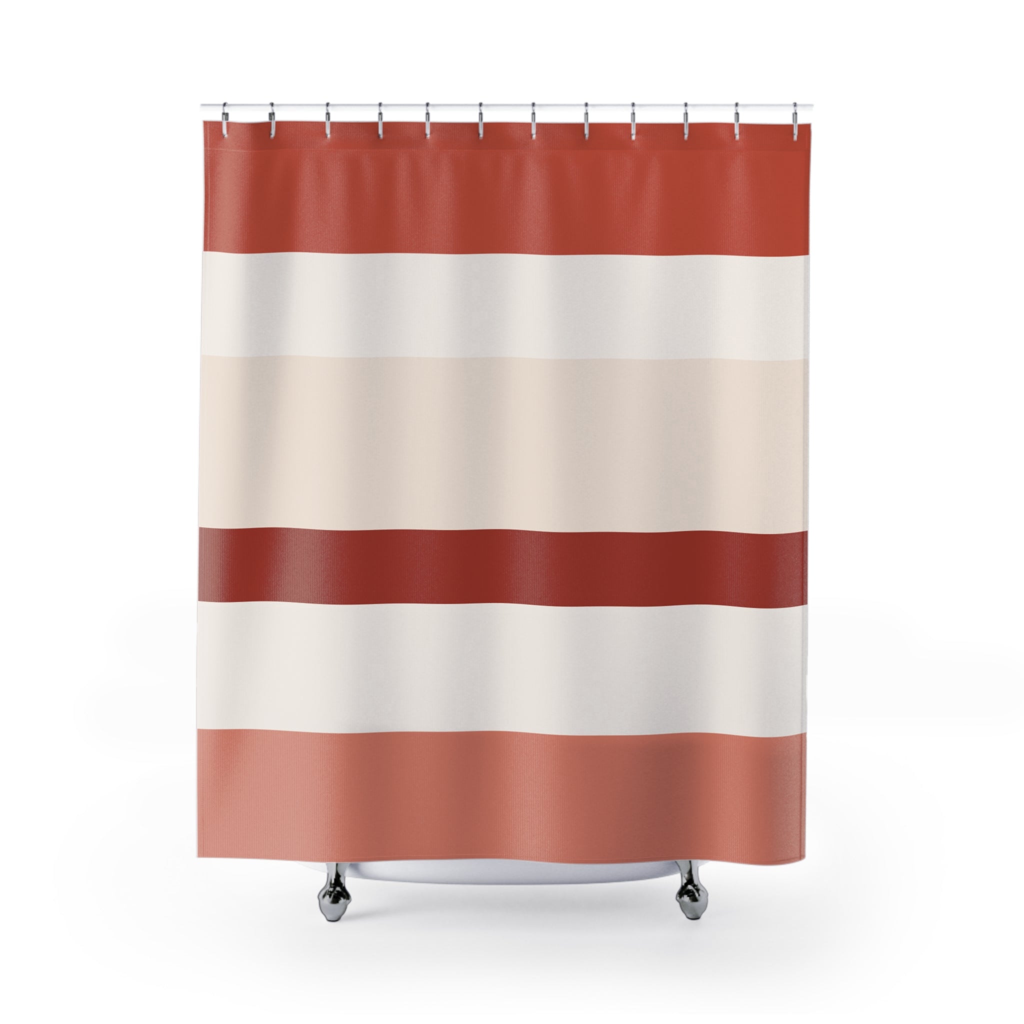 Coral and Beige Wide Stripe Shower Curtain
