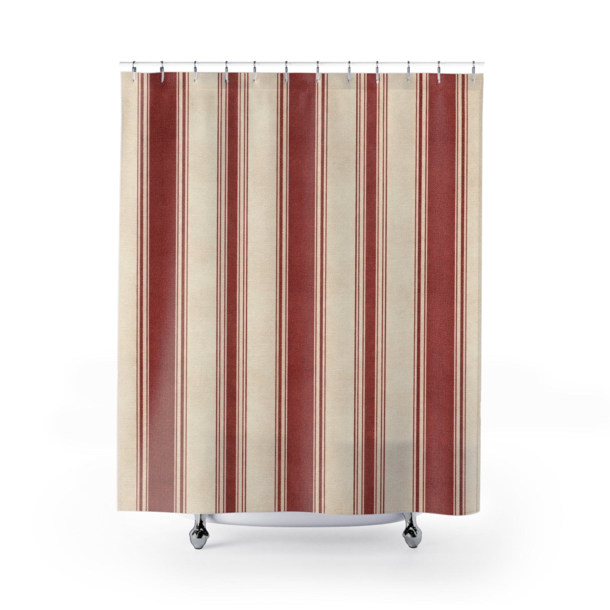 Red and White Striped Shower Curtain – Farmhouse