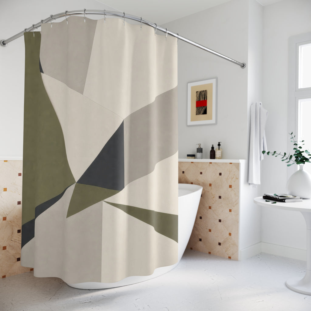 Modern Angular Geometric Olive Green Shower Curtain