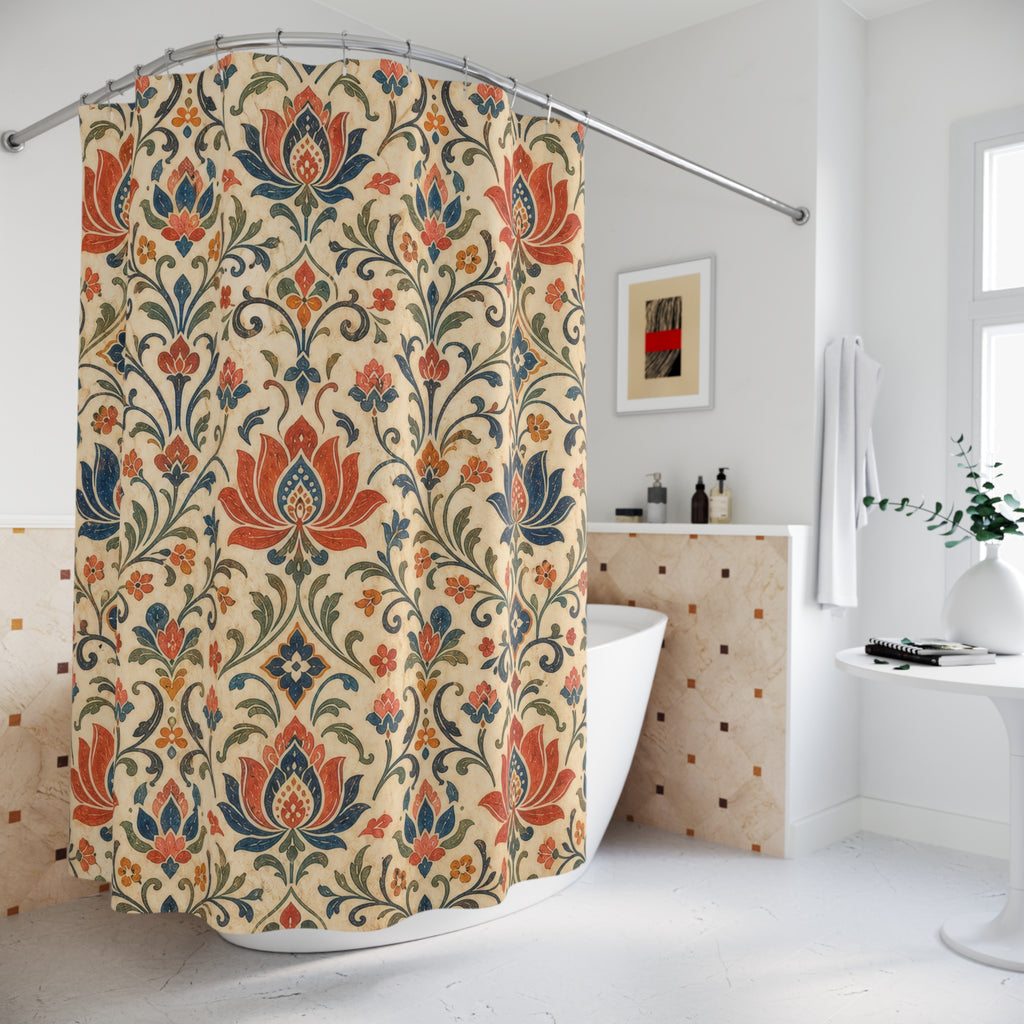 Lotus Folk Boho Floral Shower Curtain