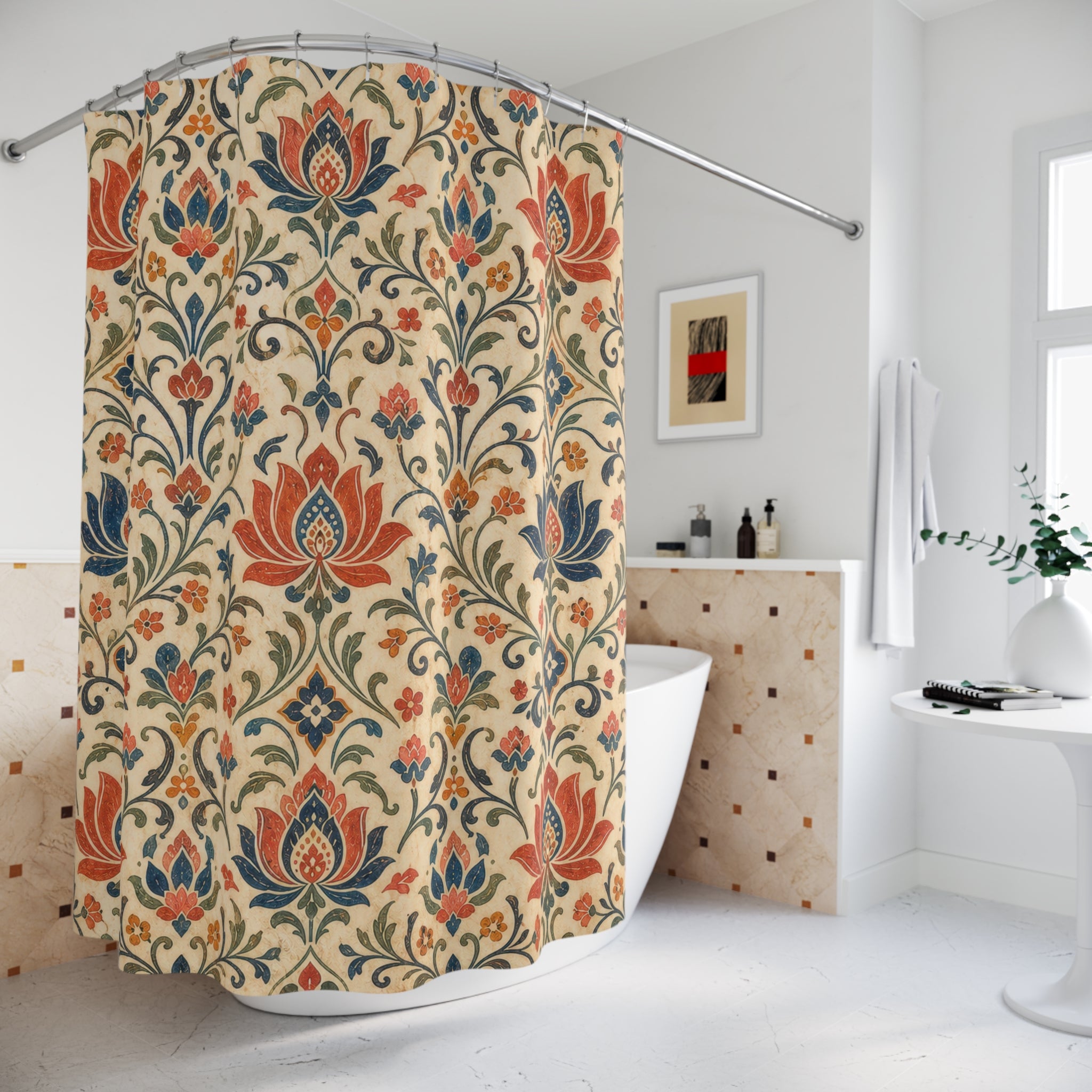 Lotus Folk Boho Floral Shower Curtain