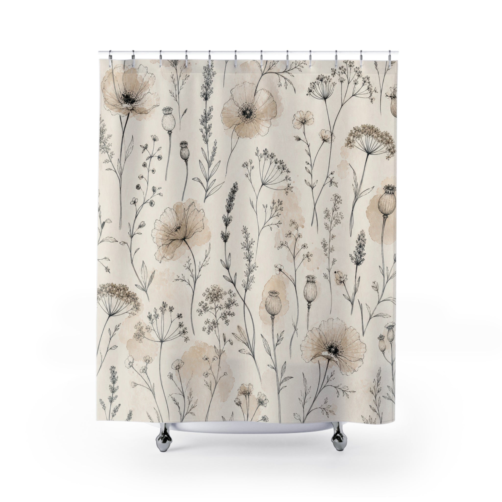 Beige Wildflower Botanical Shower Curtain