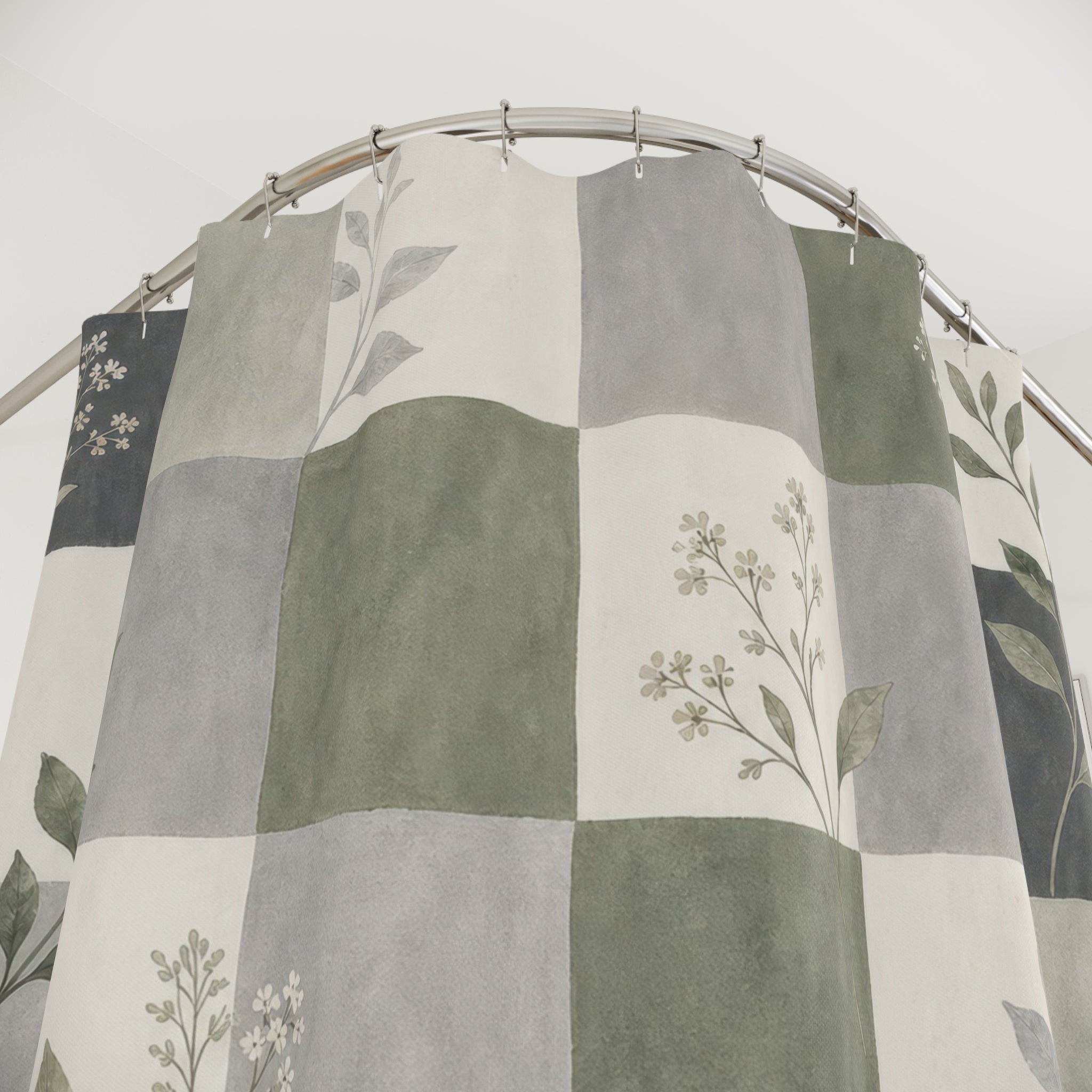 Green Grey Patchwork Shower Curtain