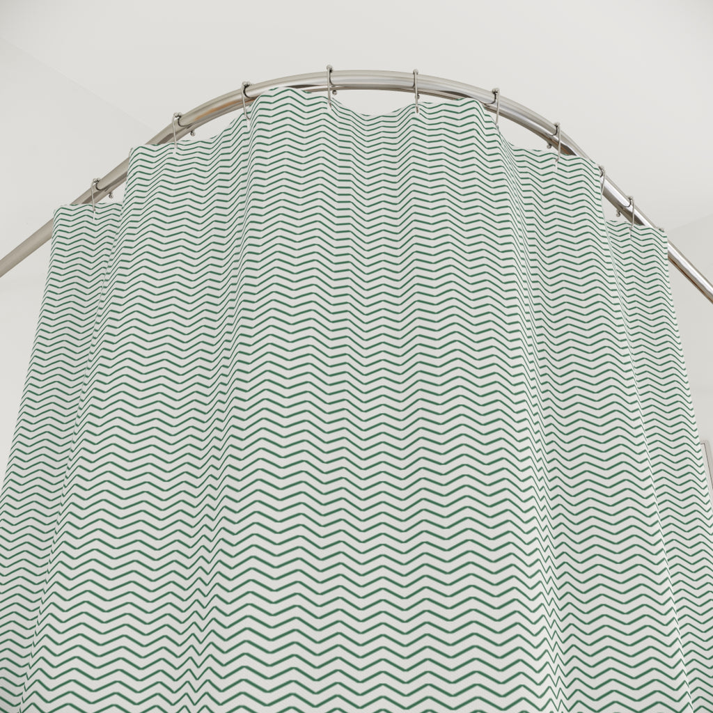 Green and White Herringbone Shower Curtain