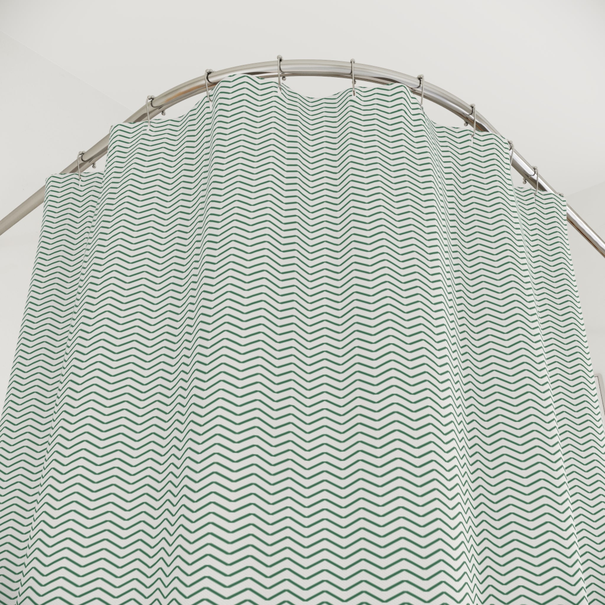 Green and White Herringbone Shower Curtain