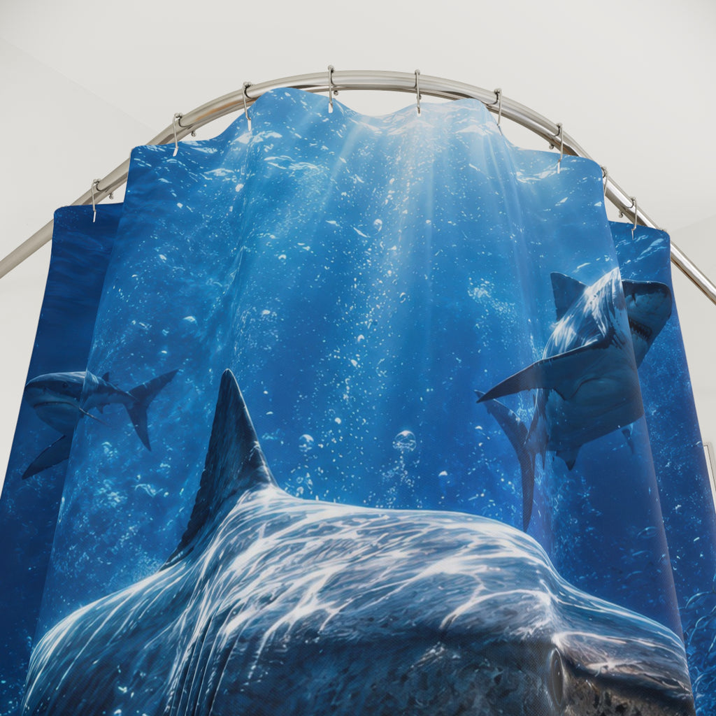 Shark Shower Curtain: Deep Blue Ocean