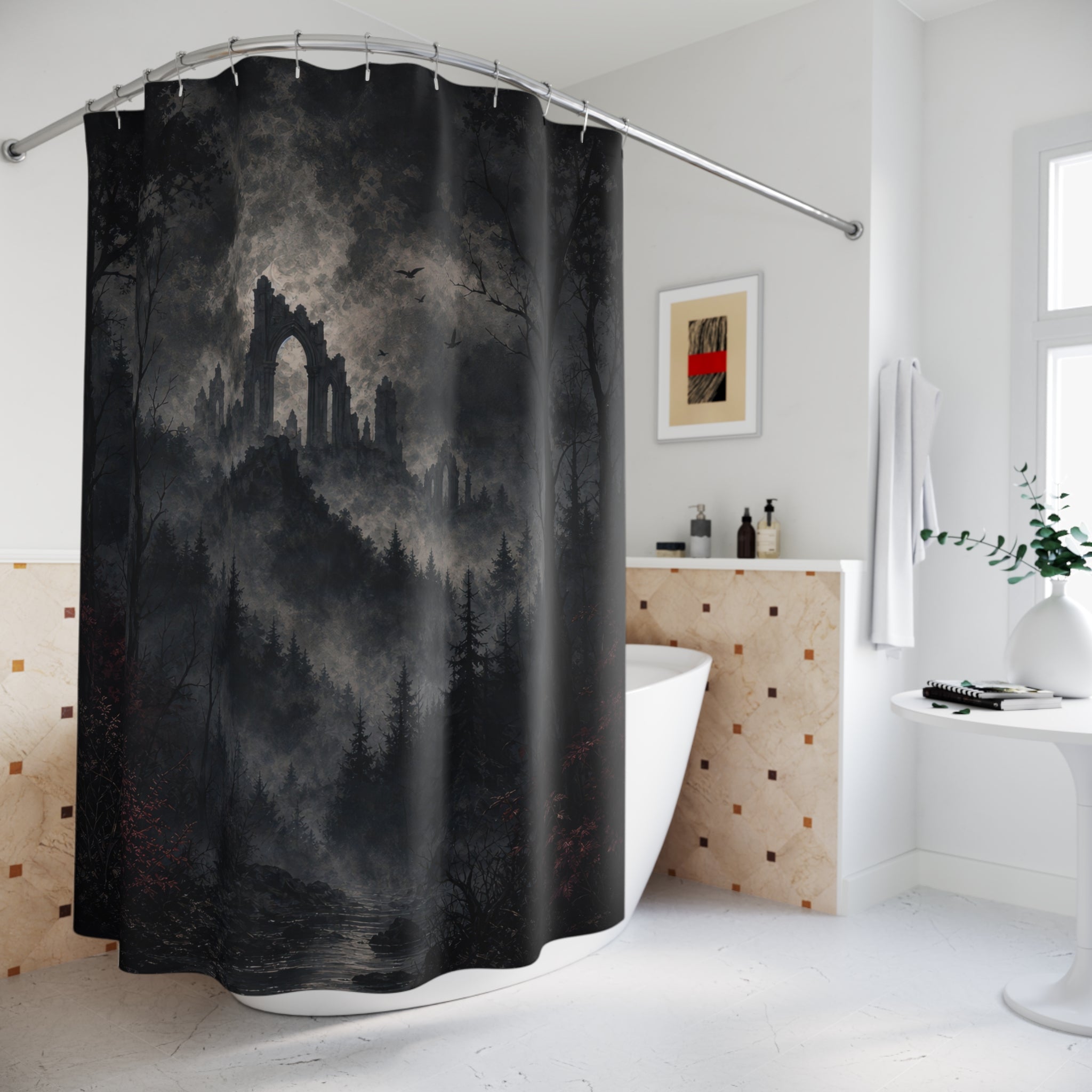 Misty Forest Ruins Shower Curtain