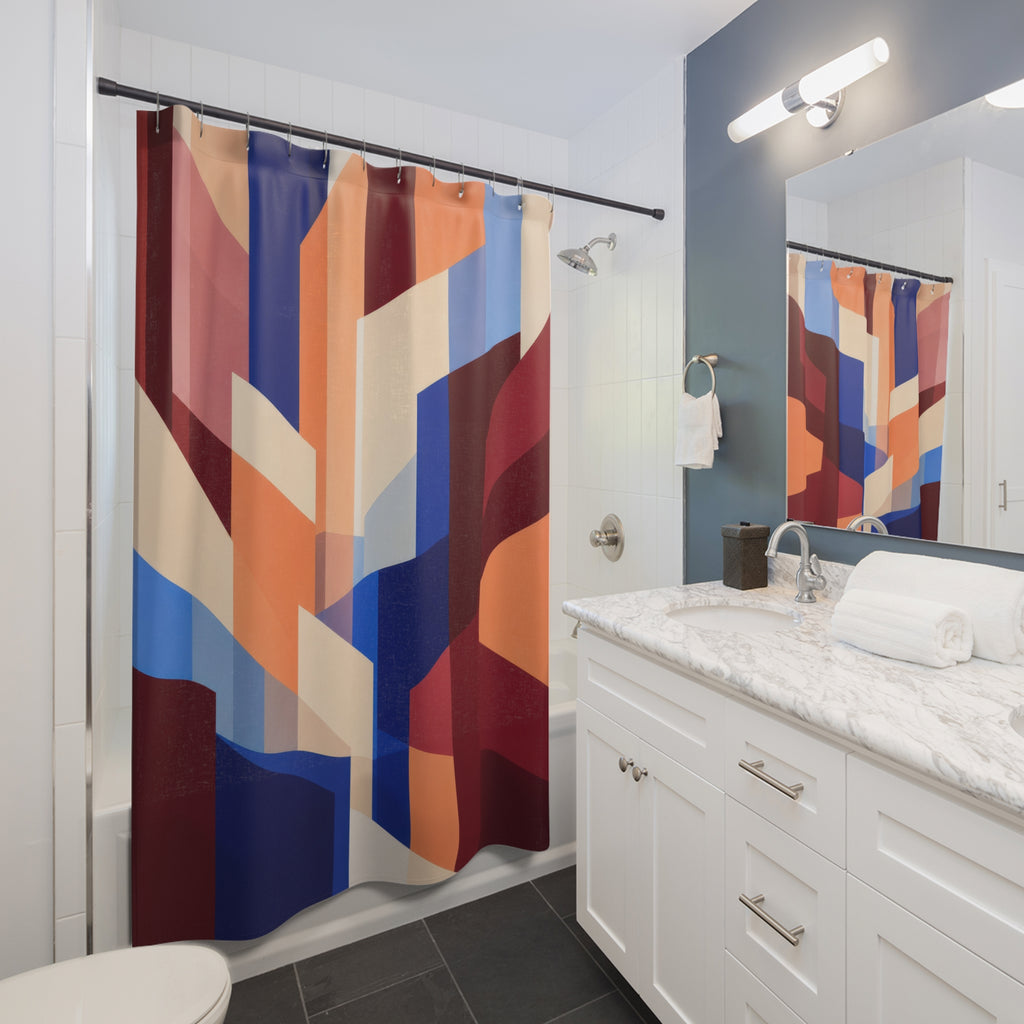 Cobalt & Burgundy Geometric Abstract Shower Curtain