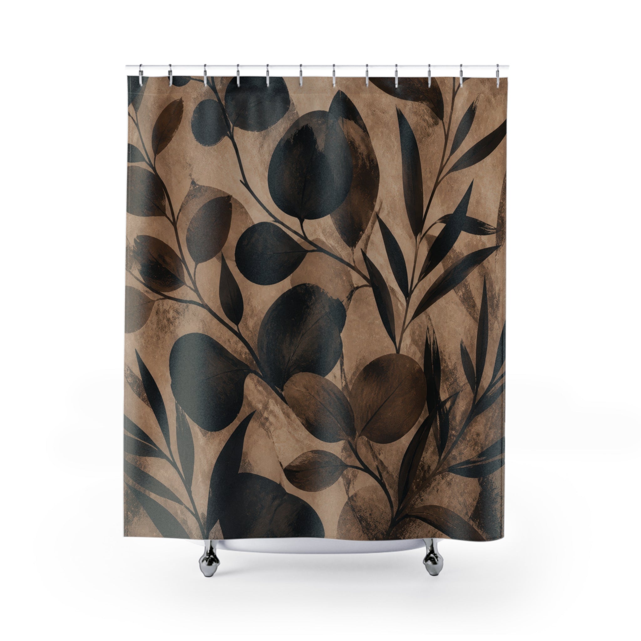 Black Brown Botanical Shower Curtain