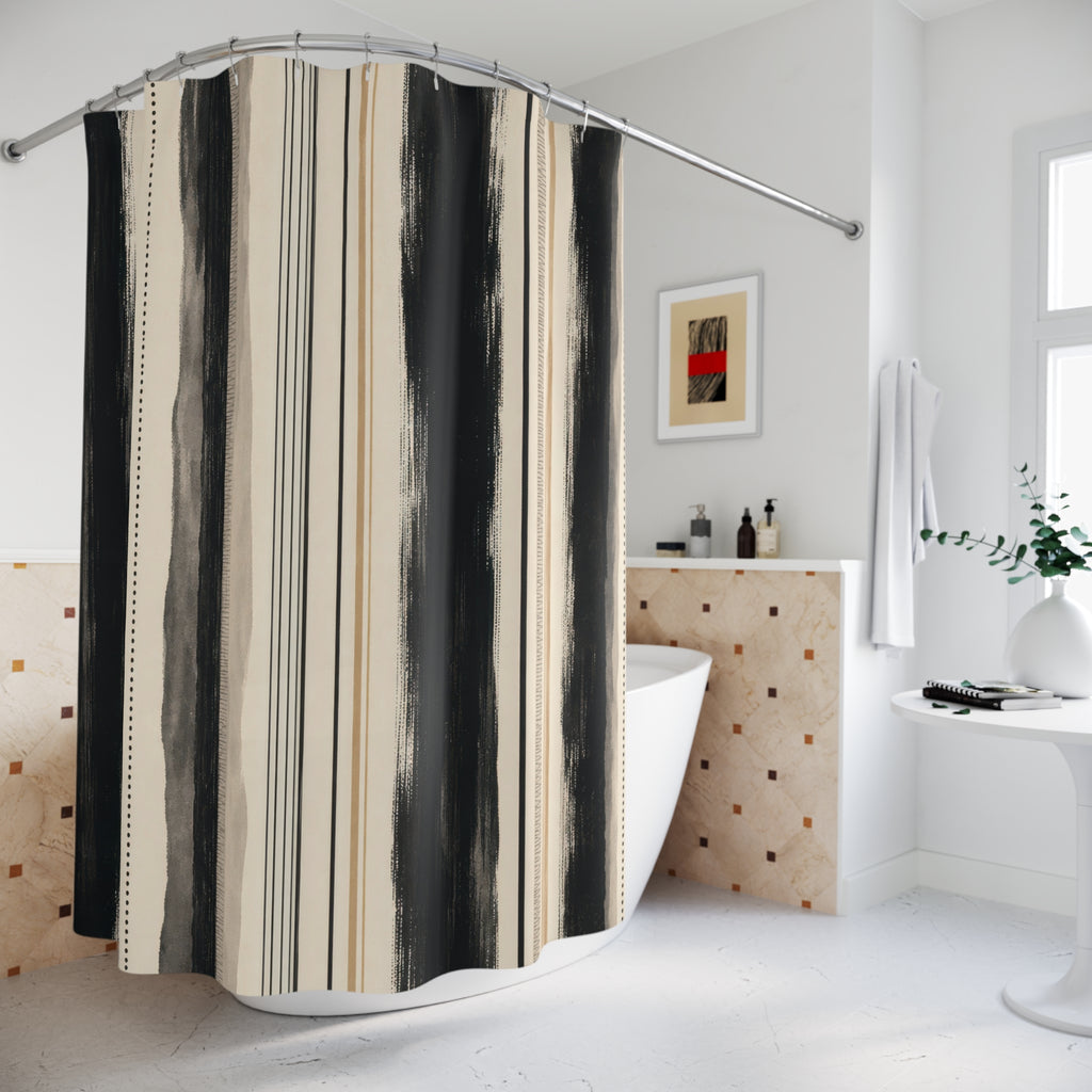 Beige Tan Painted Pinstripe Shower Curtain