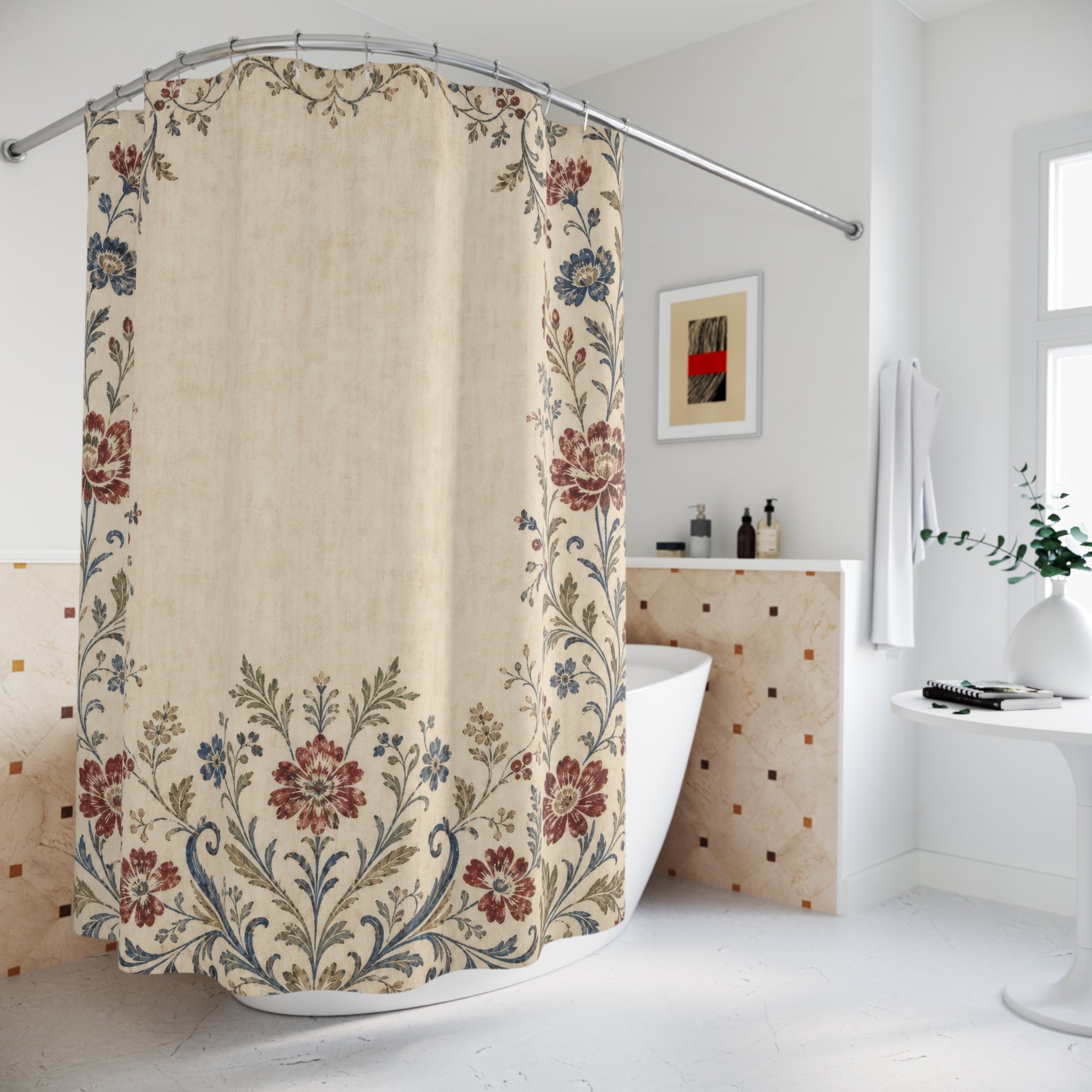 Farmhouse Border Vintage Floral Shower Curtain
