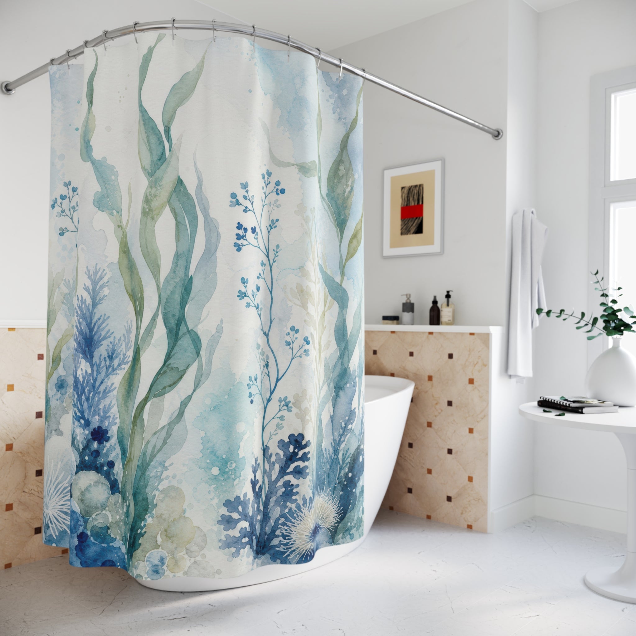 Watercolor Seaweed Shower Curtain