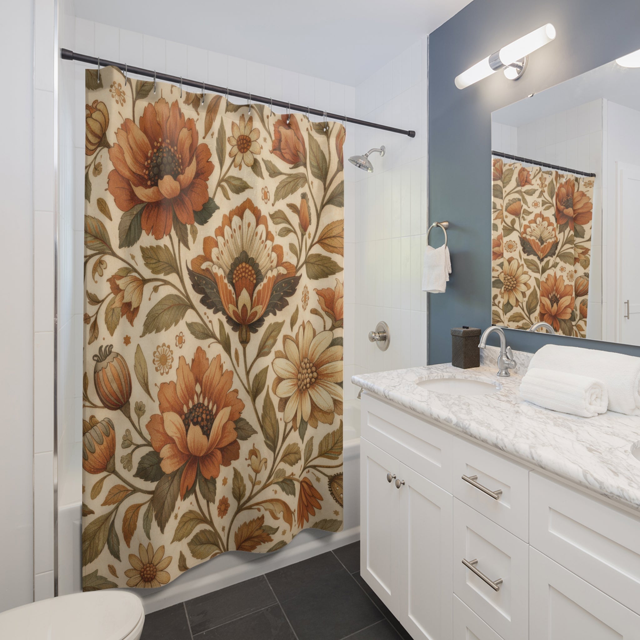 Boho Floral Shower Curtain – Terracotta Ivory Botanical