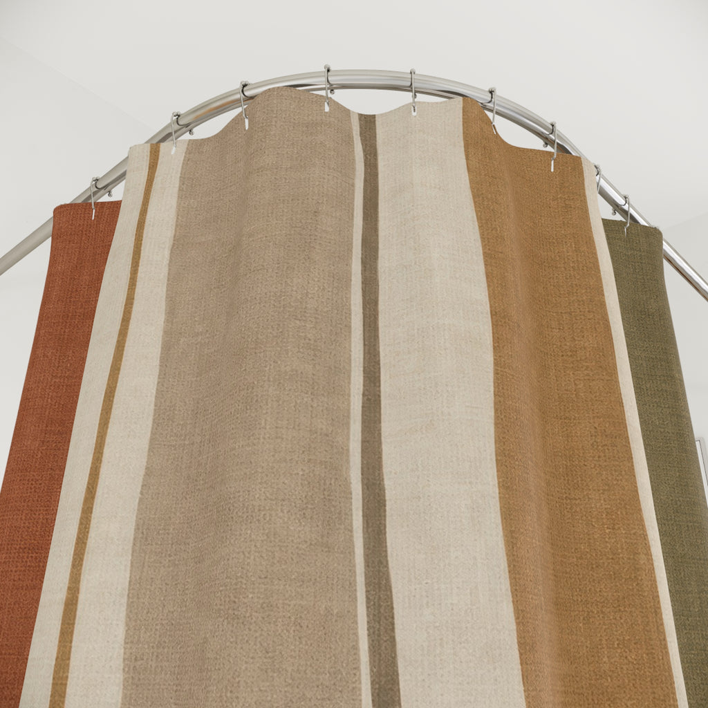 Striped Shower Curtain, Clay Olive Beige Vertical Stripe Pattern, Earth Tone Bathroom Decor, Modern Boho Guest Bath Style