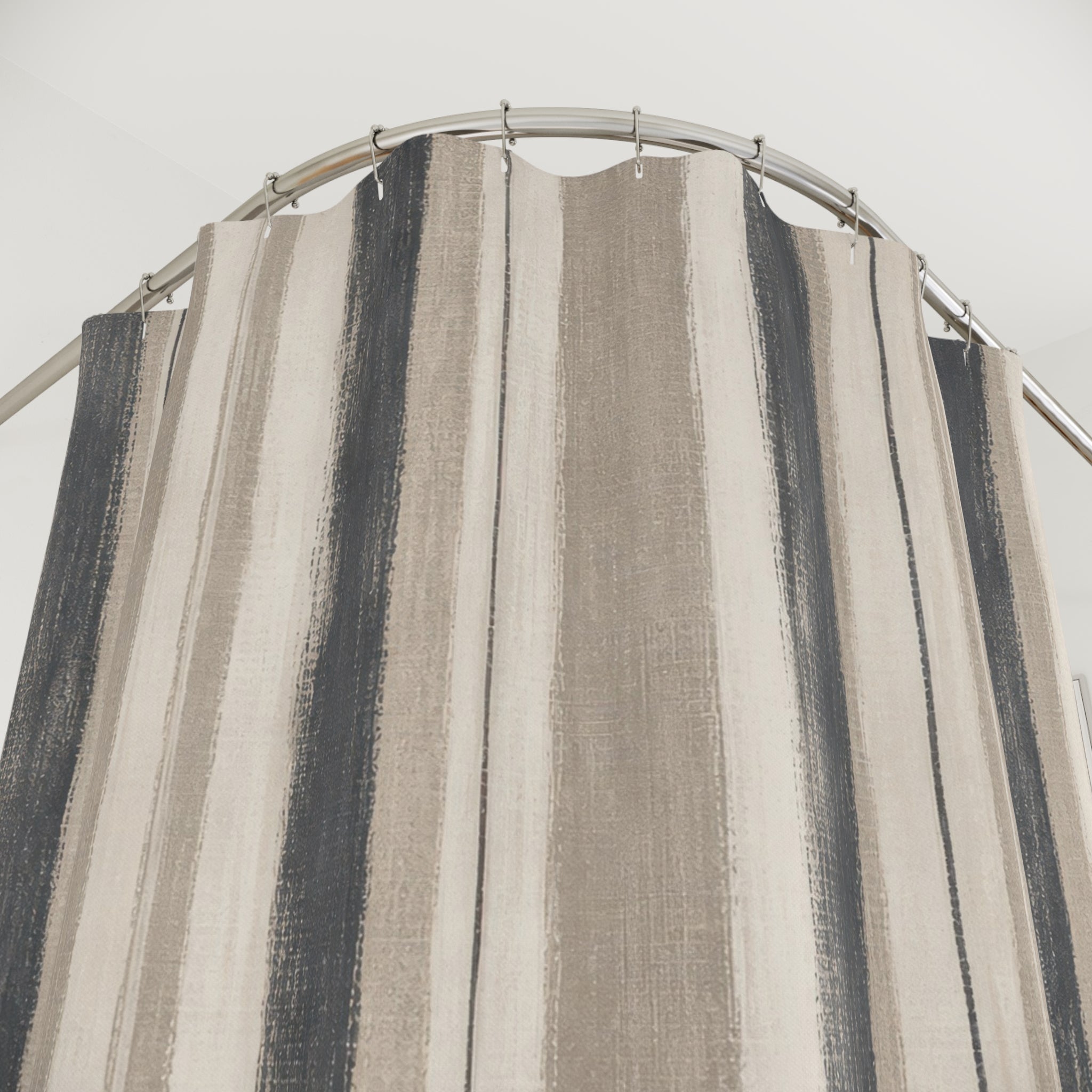 Greige French Stripe Shower Curtain