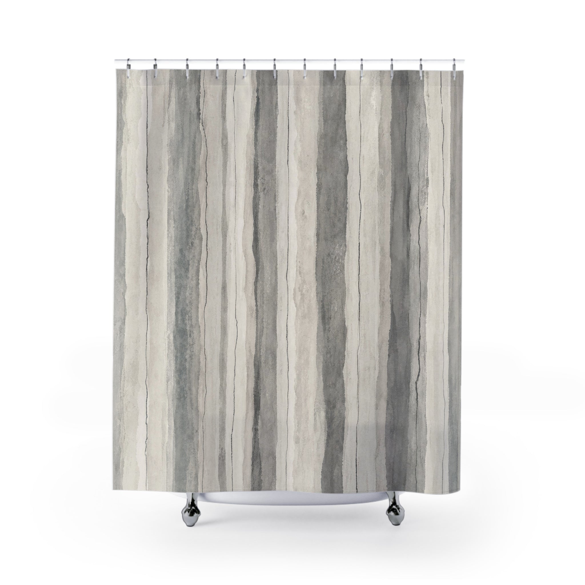 Grey Stone Stripe Shower Curtain, Gray Charcoal Classic Bathroom Decor, Modern Stripe Bath Curtain, Guest Bath Decor, Small Bathroom Decor