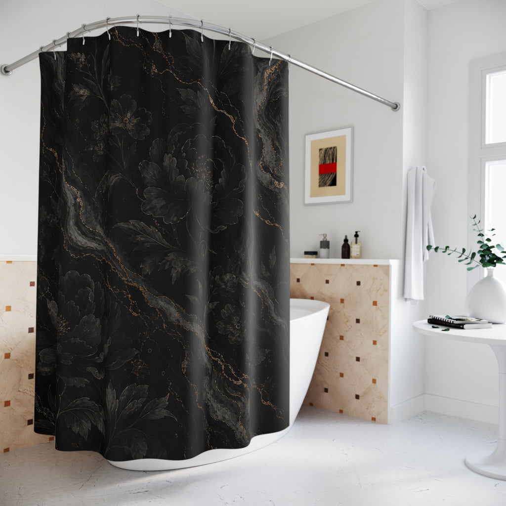 Gothic Peony Marble Shower Curtain