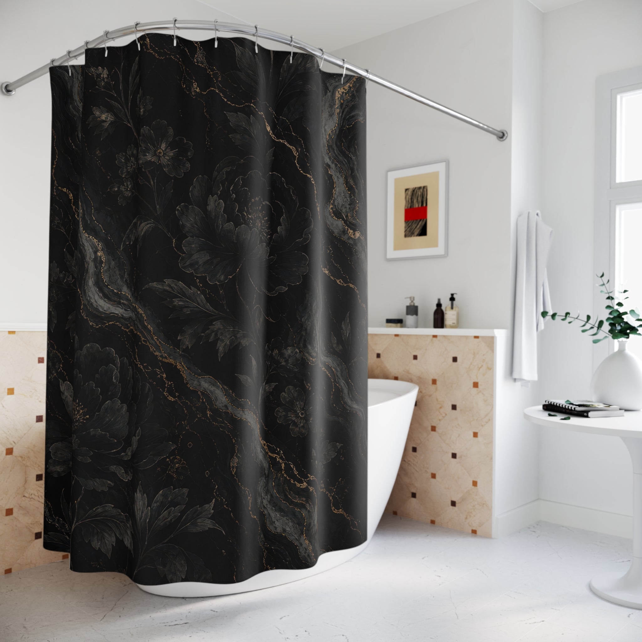 Gothic Peony Marble Shower Curtain