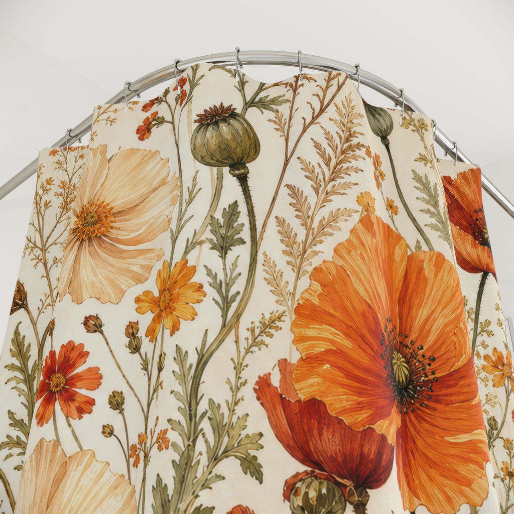 Orange Poppy Meadow Shower Curtain