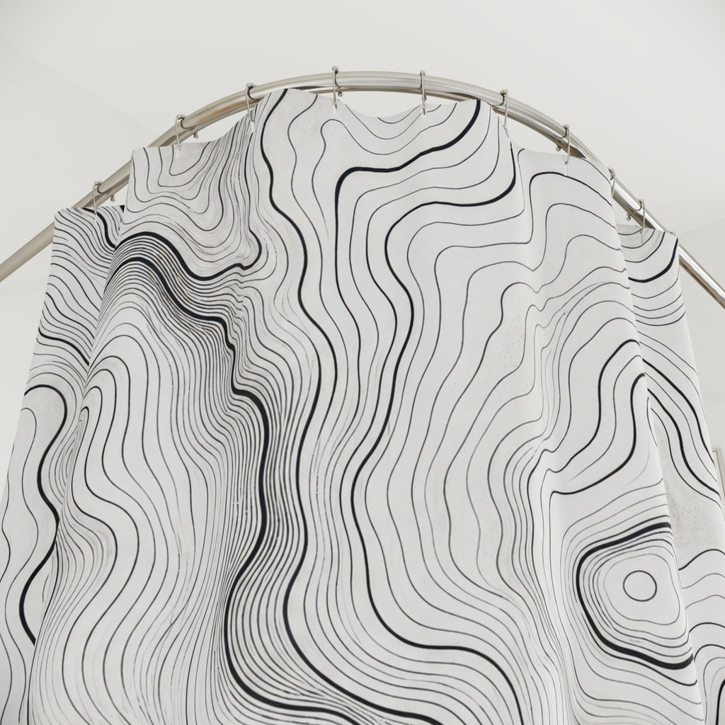 Black White Contour Line Shower Curtain