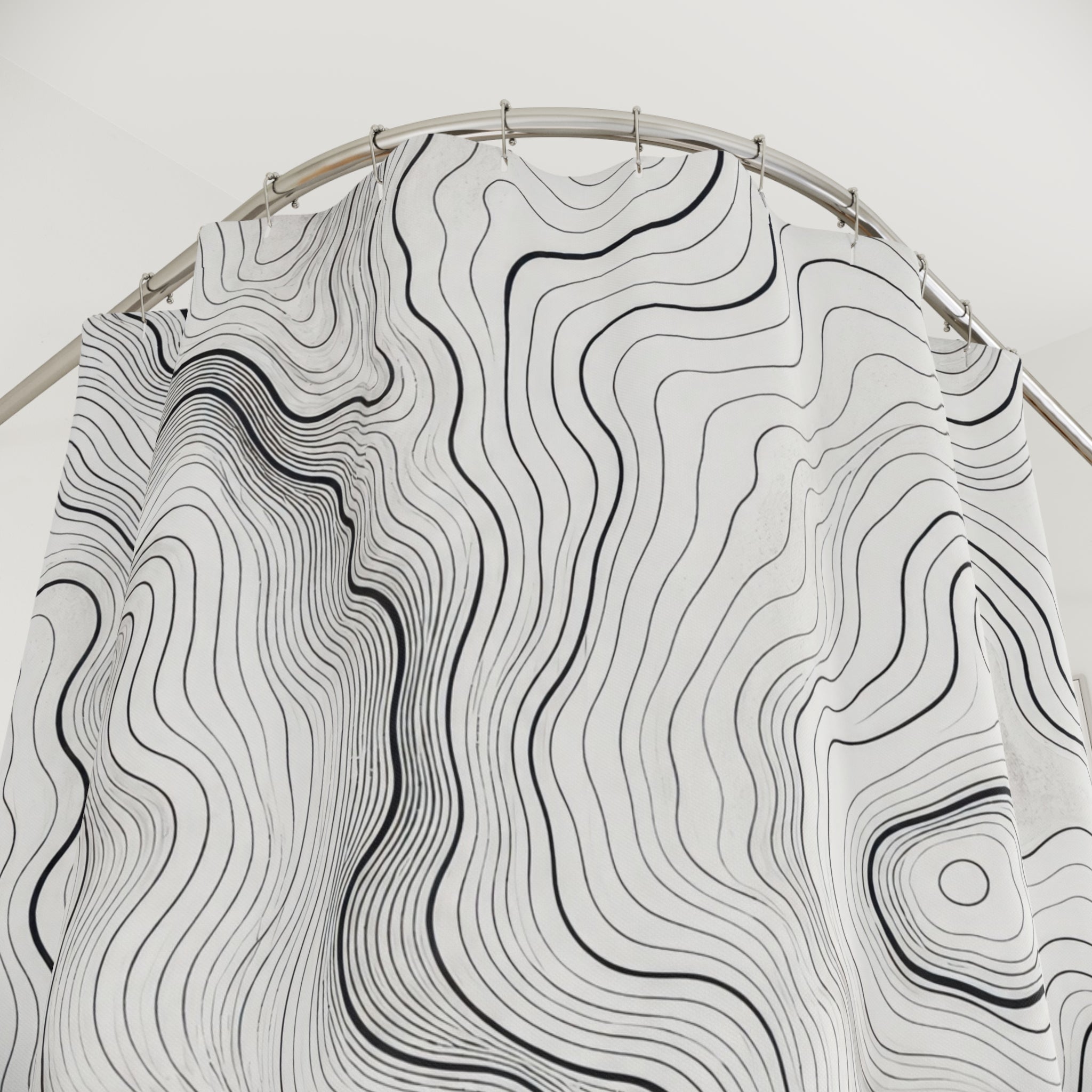 Black White Contour Line Shower Curtain