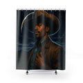 Moonlit cowboy portrait in indigo and copper tones shower curtain with full front view