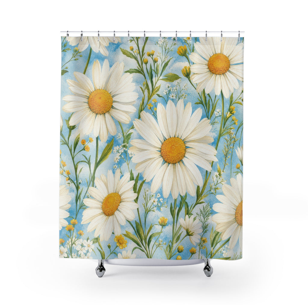Daisy Shower Curtain: White Yellow Floral Pattern