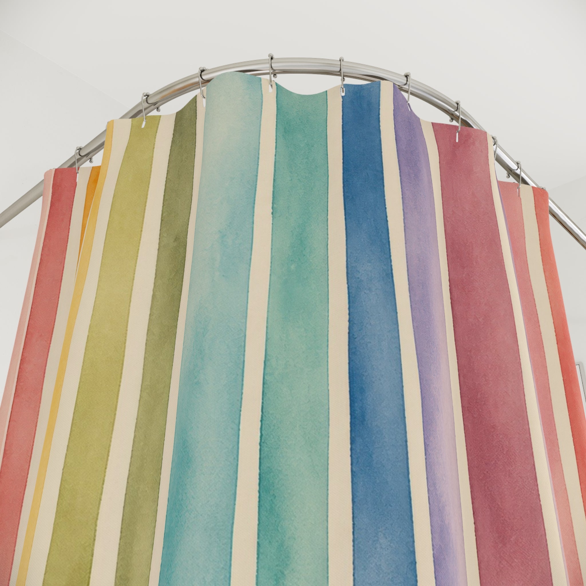 Colorful Watercolor Vertical Stripe Shower Curtain