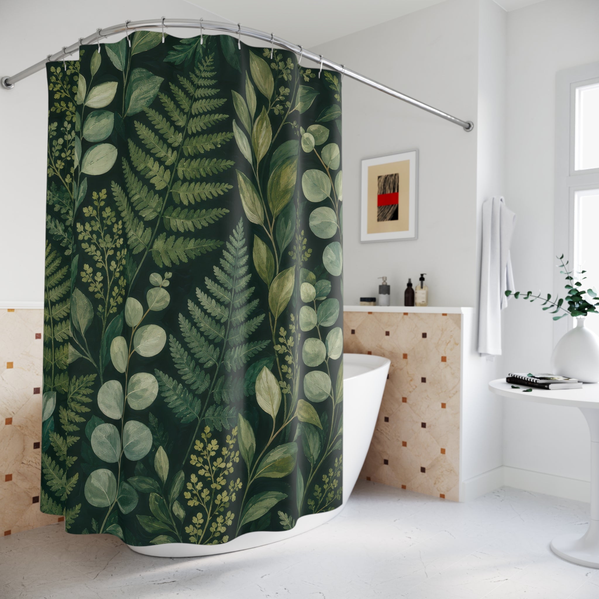 Dark Fern Leaf Shower Curtain