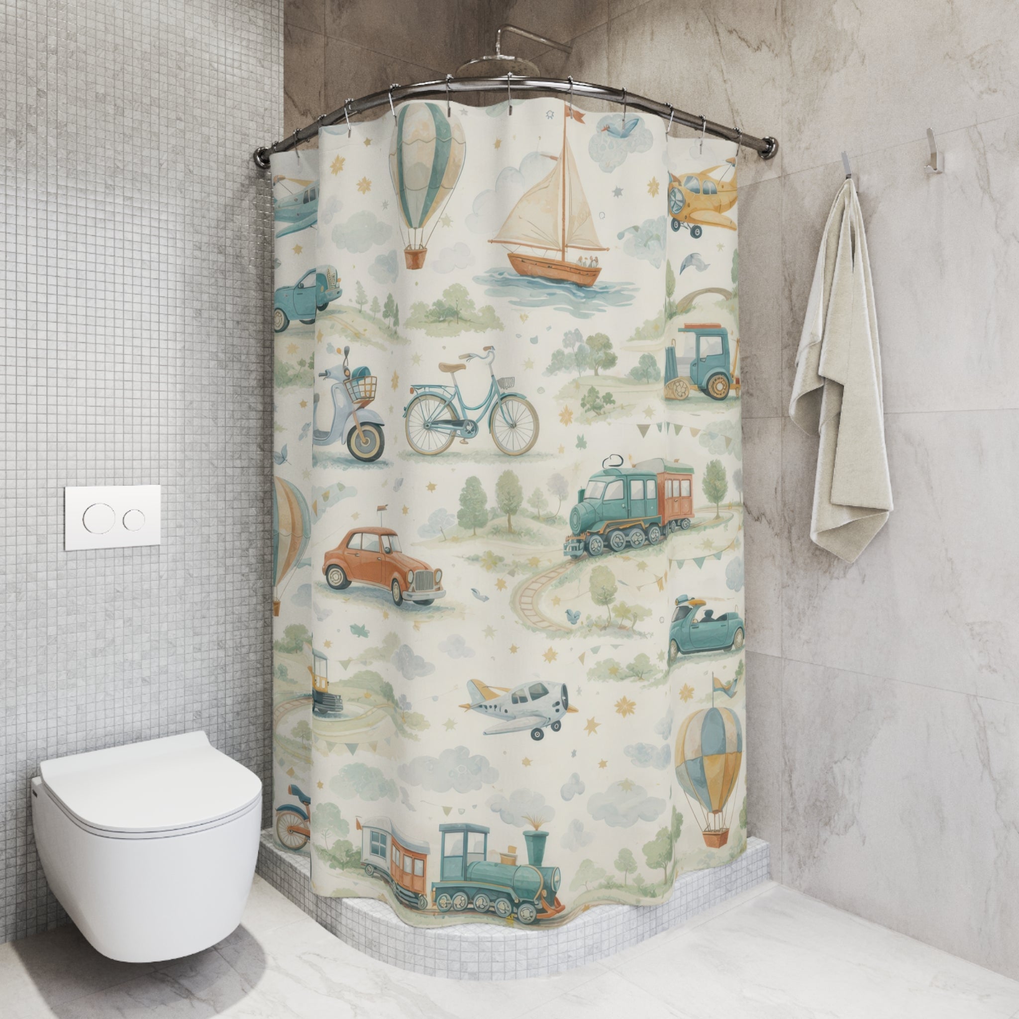 Cars and Planes Kids Shower Curtain – Blue