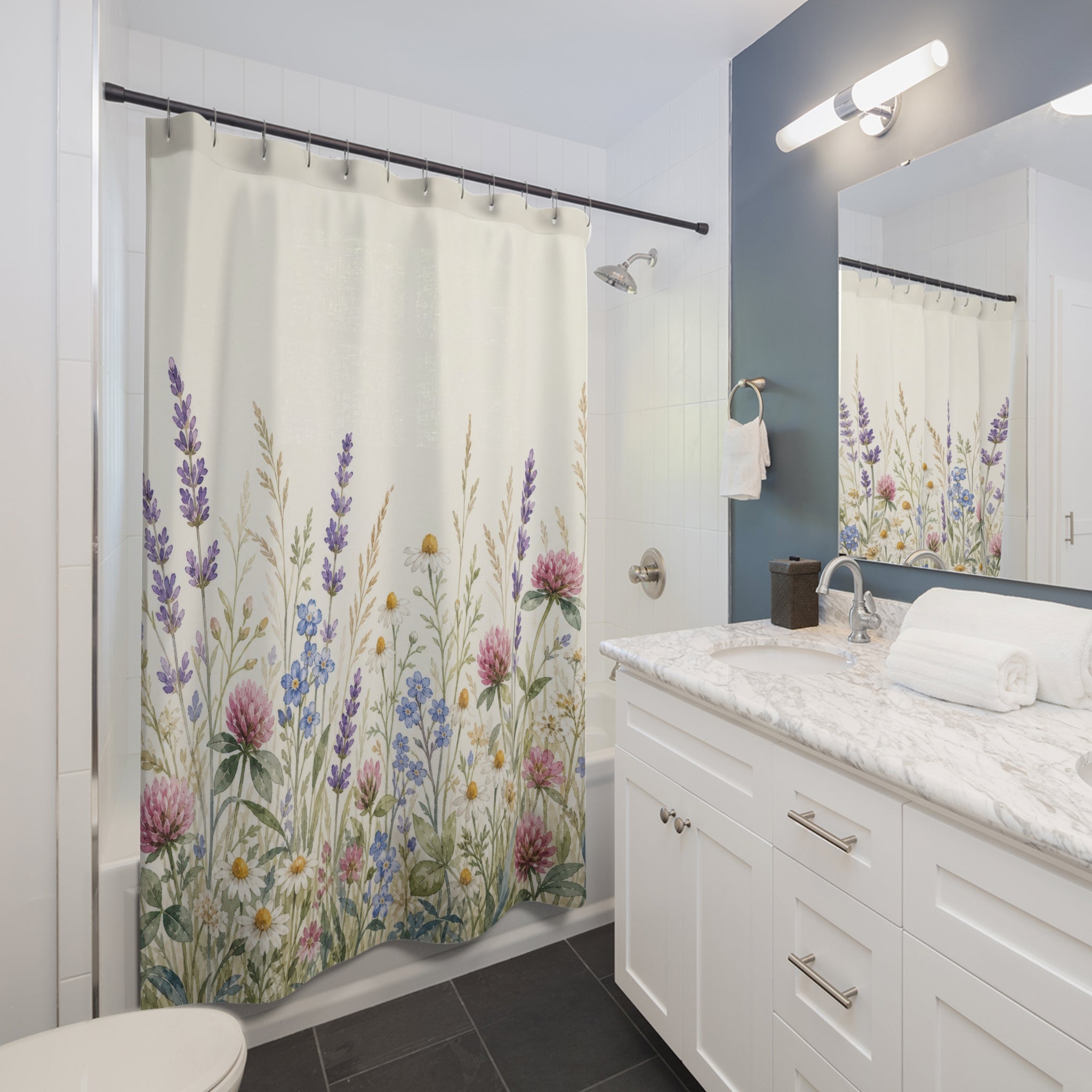 Purple Pink Wildflower Meadow Shower Curtain
