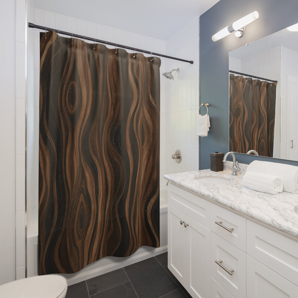 Black Brown Woodgrain Look Shower Curtain